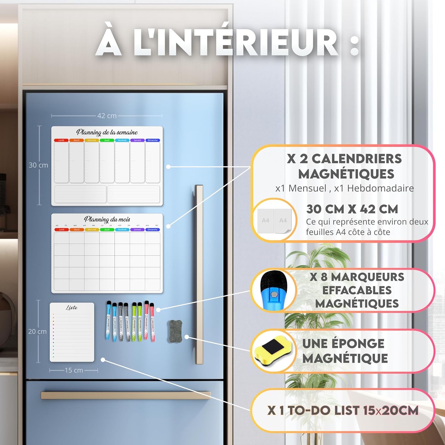 Calendrier Magnétique Effaçable Pour Frigo - Tableau De Planification Hebdomadaire Réutilisable - 20x15 Cm - Idéal Pour Listes De Tâches Et Rappels - 10