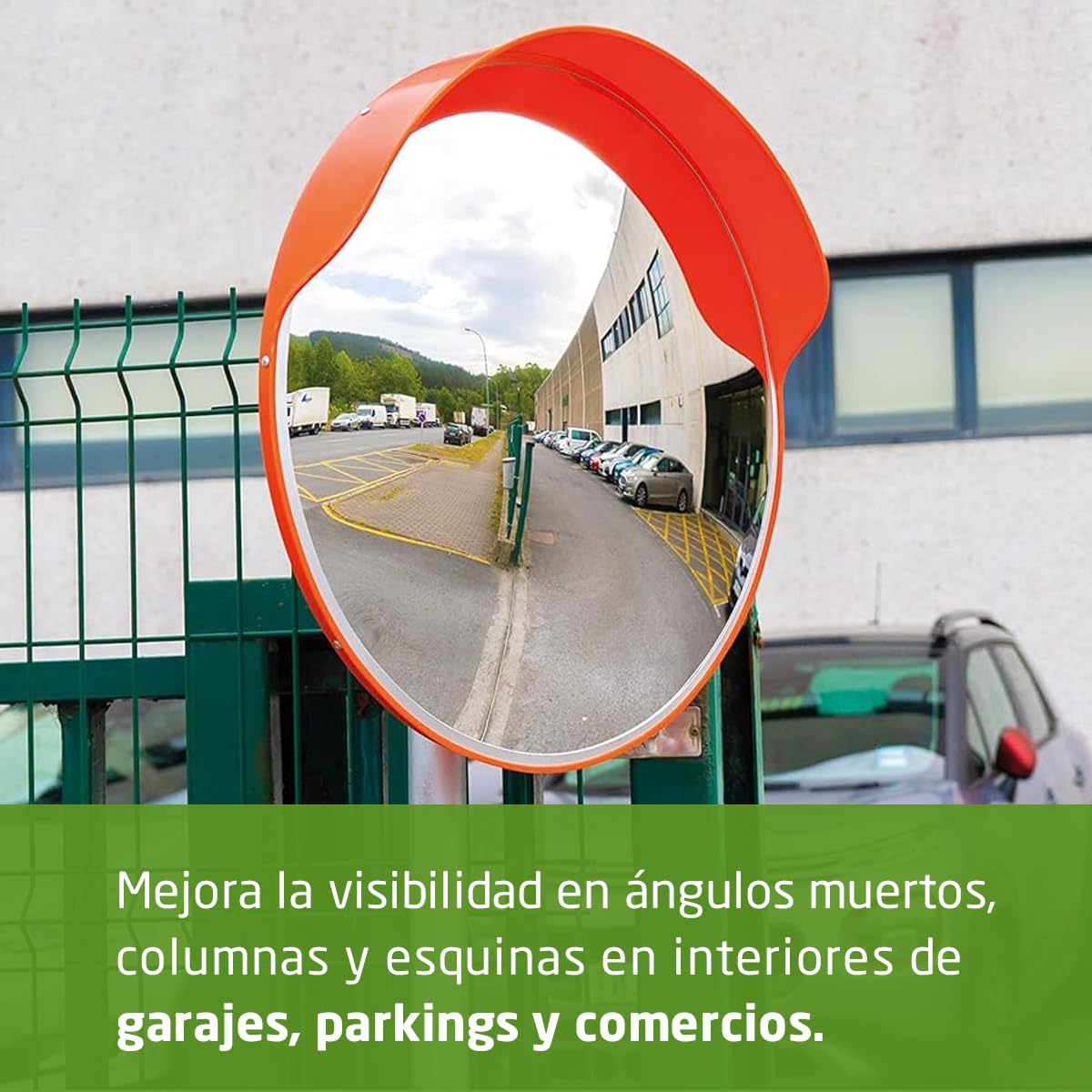 Amig - Espejo convexo de seguridad y vigilancia con visera Ø60 cm de diámetro - Espejo de tráfico - Visión en ángulos muertos, columnas y esquinas en comercios y garajes - Color: Naranja