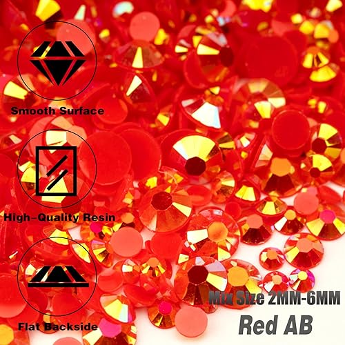 Miniatura 2 de BELICEY Juego de 6000 diamantes de imitación de resina de gelatina con parte trasera plana, cuentas redondas de gemas deslumbrantes, no calientes,