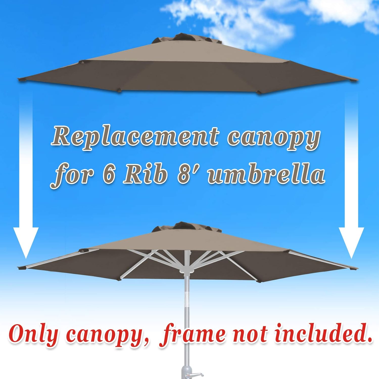 Strong Camel Replacement Patio Umbrella Canopy Cover for 8.2ft 6 Ribs Umbrella Taupe (CANOPY ONLY)