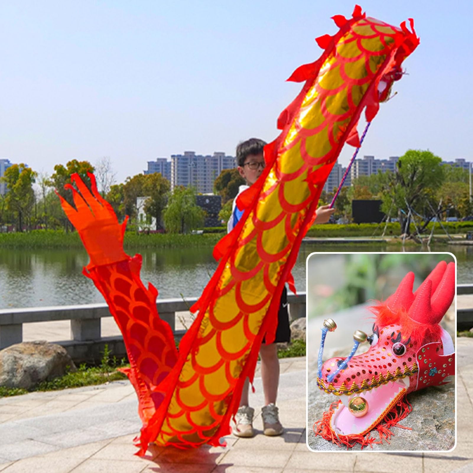 ALANIZ Dragon Poi Kids/Beginner Small Size Dragon Poi, Outdoor Fitness Dragon Design Spinning & Shaking Poi, Real-Like Dragon Flinging Ribbon with Dragon Head(Red,3 m (10 ft))