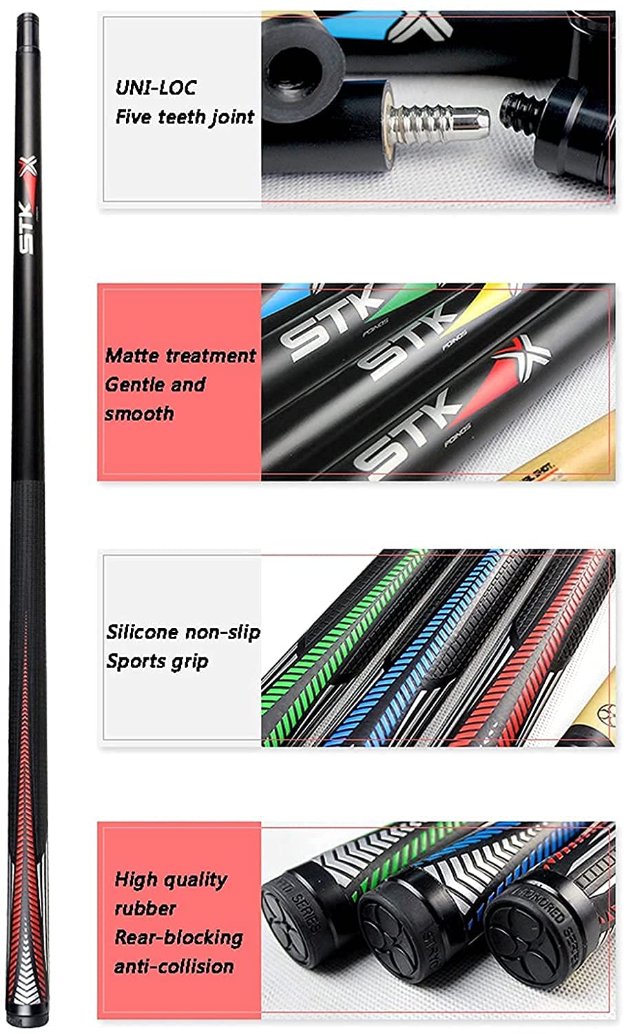 Queue De Billard Fendue 1/2 - Bâton Billard 1.45m Avec Pointes Et Craies - Pour Snooker Et Jeu - 5