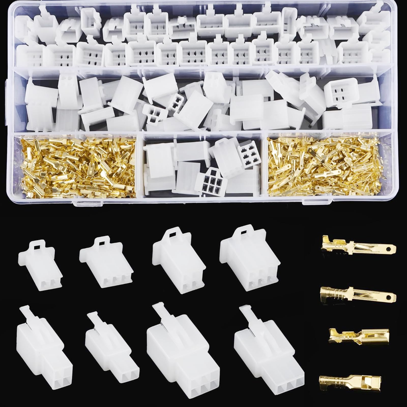480 sztuk złączy kablowych wtykowych, płaskich tulejek wtykowych, 2, 3, 4, 6-pinowych, złączy samochodowych, zestaw, rozstaw 2,8 mm, męskie, żeńskie, złącza zaciskowe do samochodu, motocykla, roweru