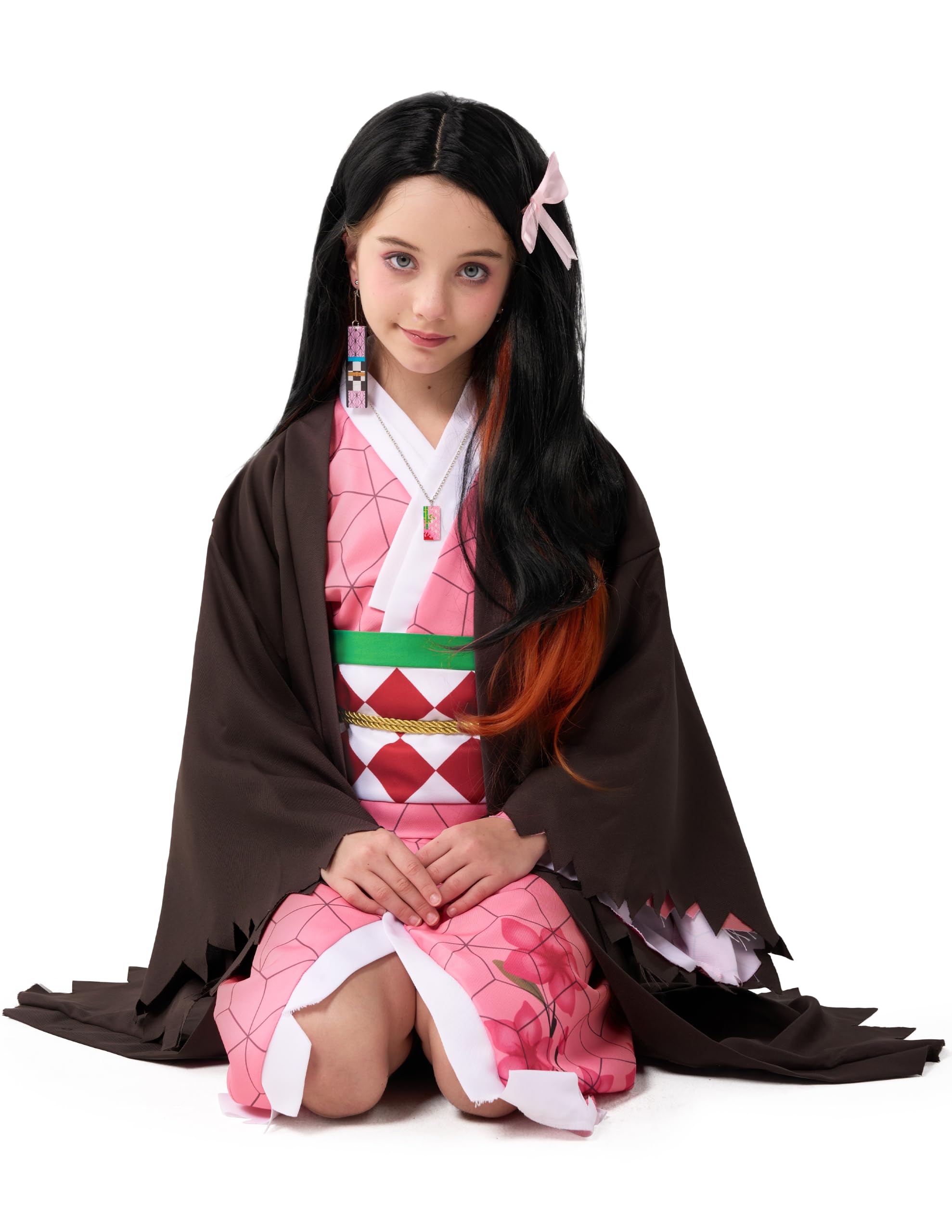 Spooktacular Creations Costume da ninja di Halloween per bambini, set kimono con parrucca per ragazze, vestito rosa anime per bambini piccoli