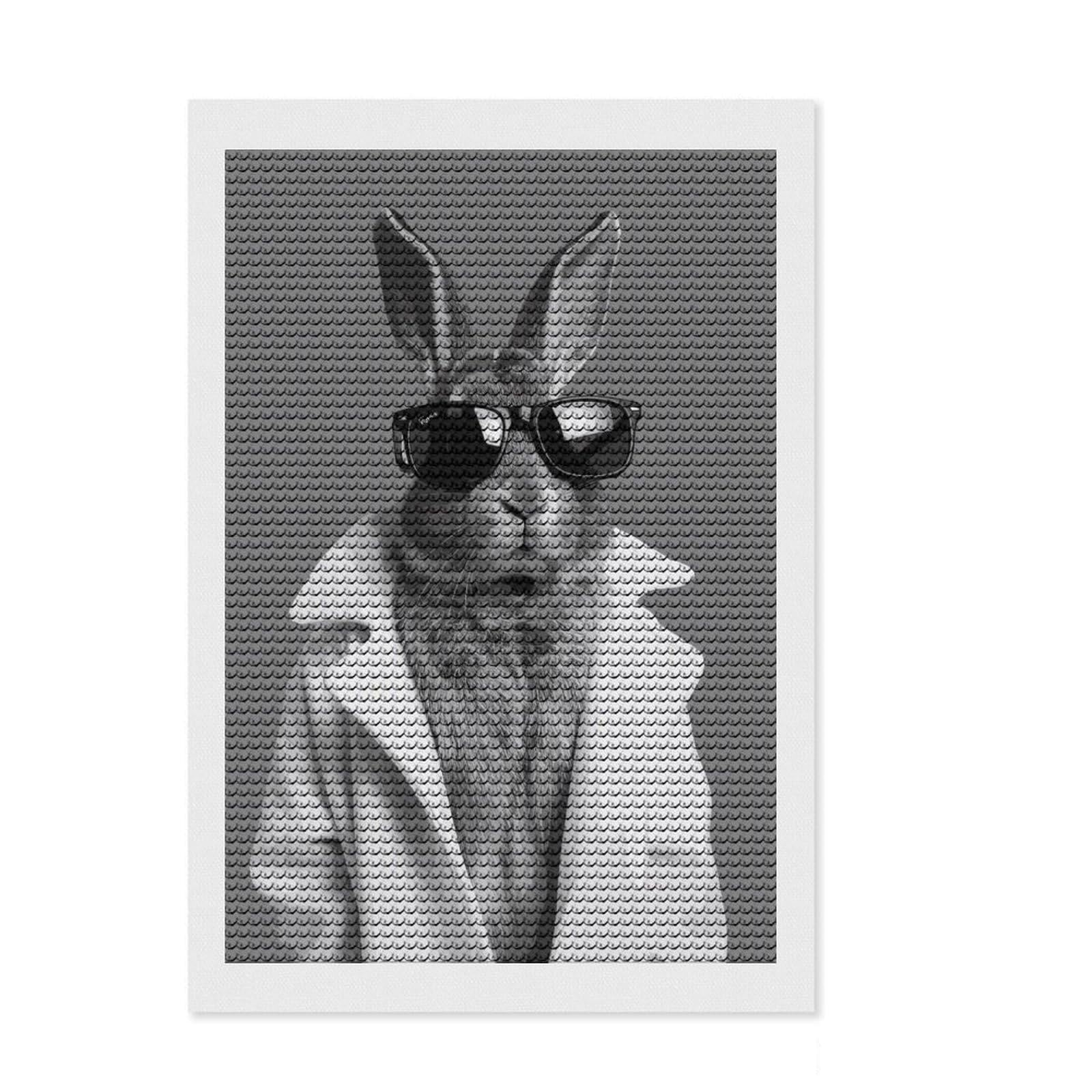 Junmoney Rabbit Animals Portrait Diamond Painting Canvas Set 8"x12", for Women, Good for Quiet Evenings, Home Wall Decor, Birthday Gift