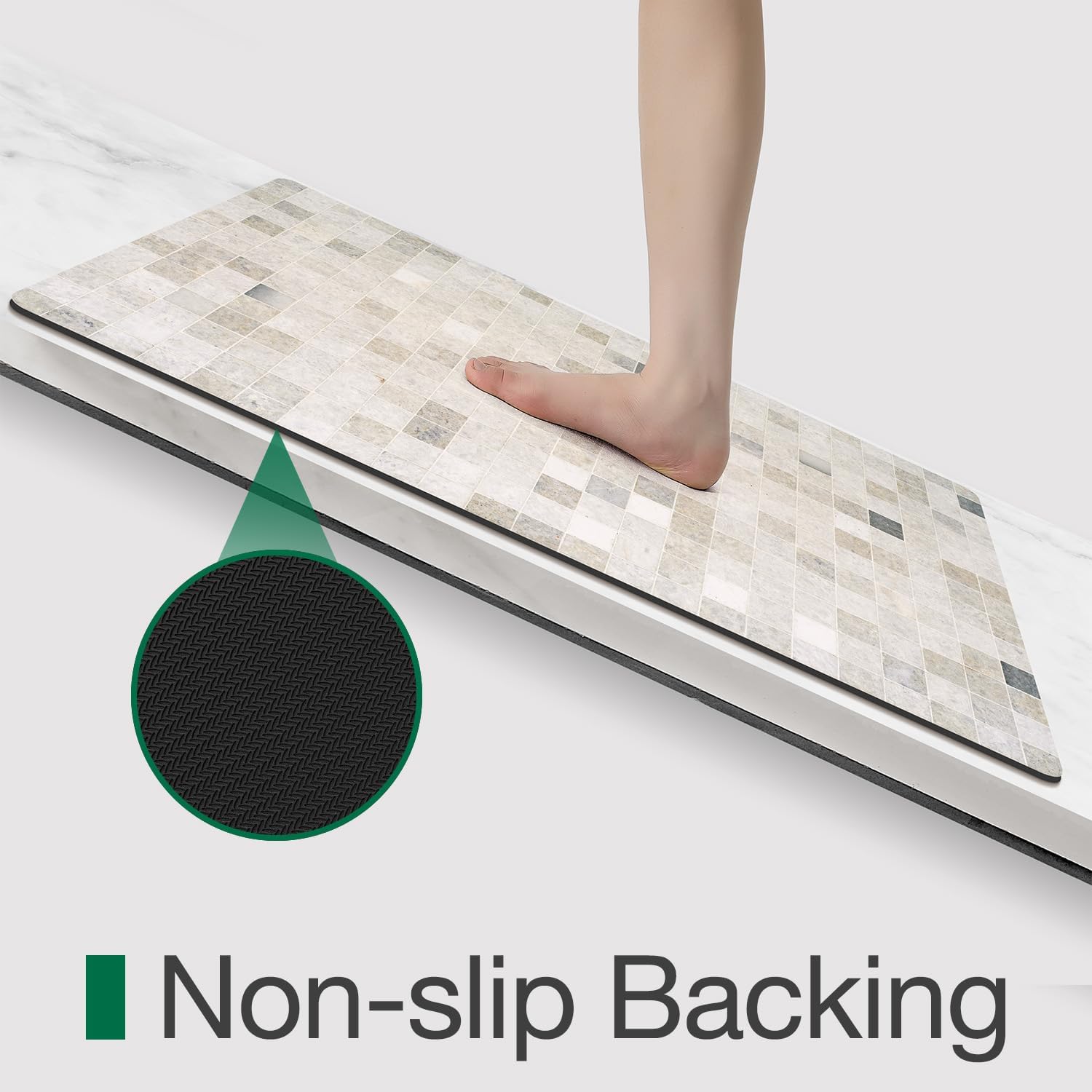 LUMI Ultra Thin Bath Mat, Super Absorbent Quick Dry Bathroom Rugs, Non-Slip Bathroom Mats, Marble Bathmats Fit Under Door, Bathtub, Sink, Shower Room, 24"x36", Beige Checkered