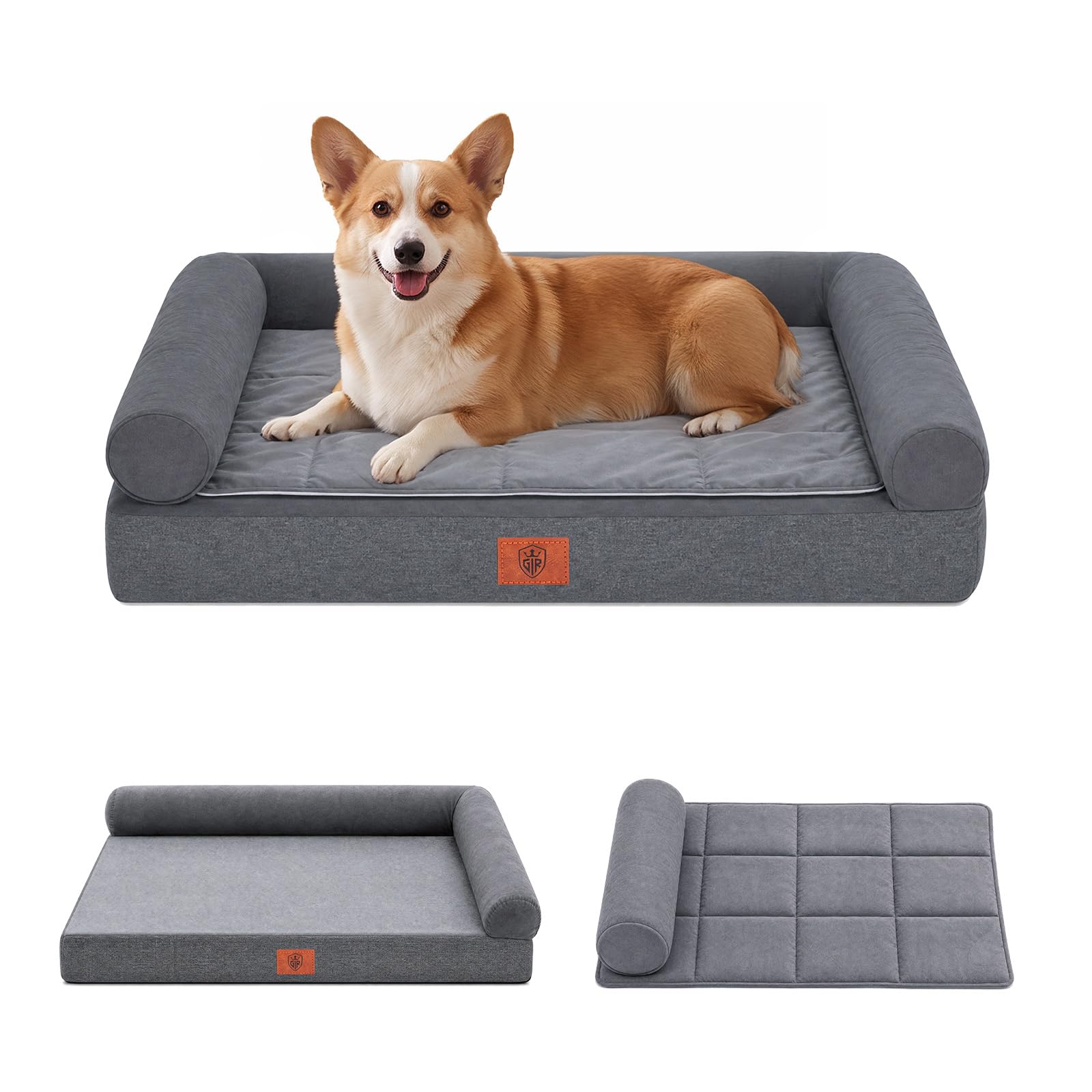 GTPLAYER Medium Dog Bed Sofa Washable Orthopedic Dog Beds Grey 75*50*15CM