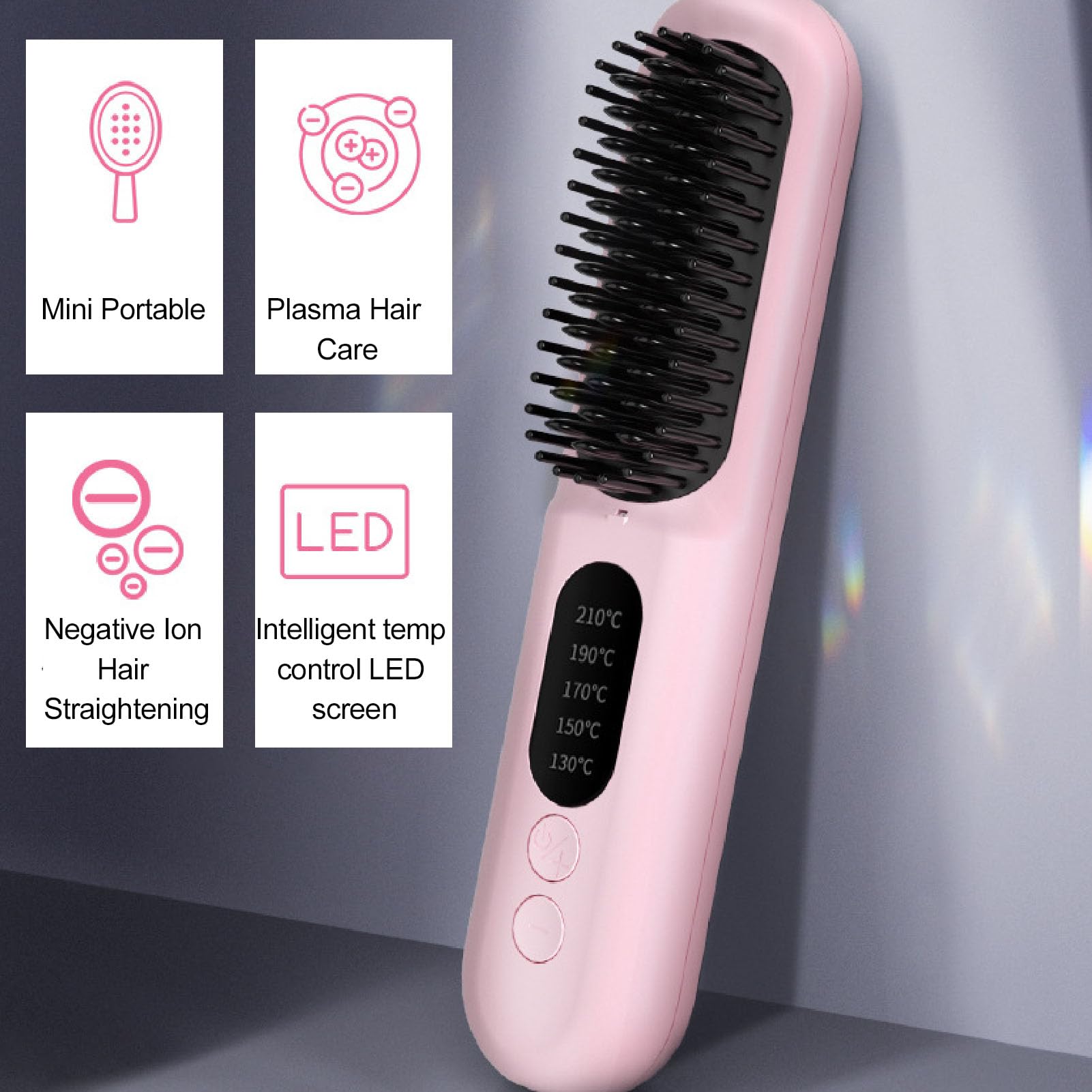 Cepillo Alisador de Cabello - Cepillo Alisador de Cabello Iónico Negativo de Calentamiento Rápido de 30 S, Peine Alisador de Cabello Inalámbrico Portátil para Viajes, Recargable