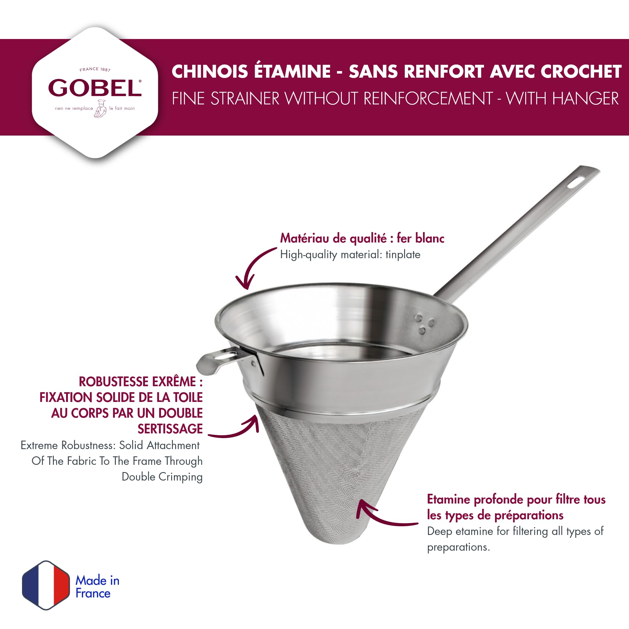 Gobel 114110 Tamis Chinois avec Crochet Fer Blanc
