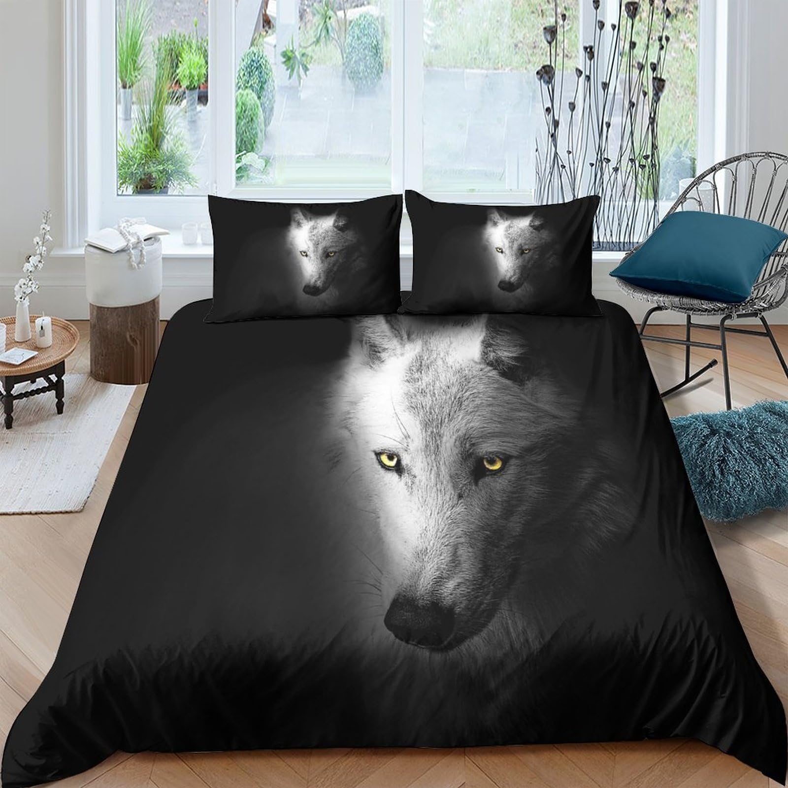 Ensemble de literie IOFEER Loup fini le linge froissé avec ces housses de couettes sans repassage