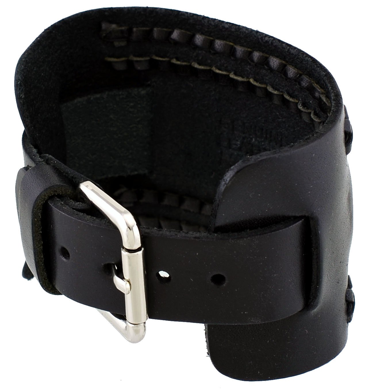 Nemesis NW-K Black Side Braided Wide Leather Cuff Wrist Watch Band
