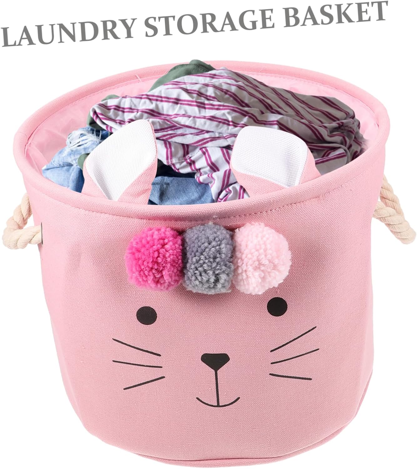 IMIKEYA Fabric Laundry Basket with Handles Breathable Clothes Storage Organizer for Sundries Lightweight and Spacious Home Storage Box Cute Pink Cat Design