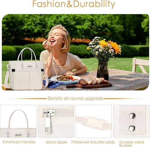 Miniatura 6 de MAXTOP Bolsa de almuerzo térmica para mujer, bolsa de almuerzo grande con correa ajustable para el hombro, 4 bolsillos exteriores para oficina,