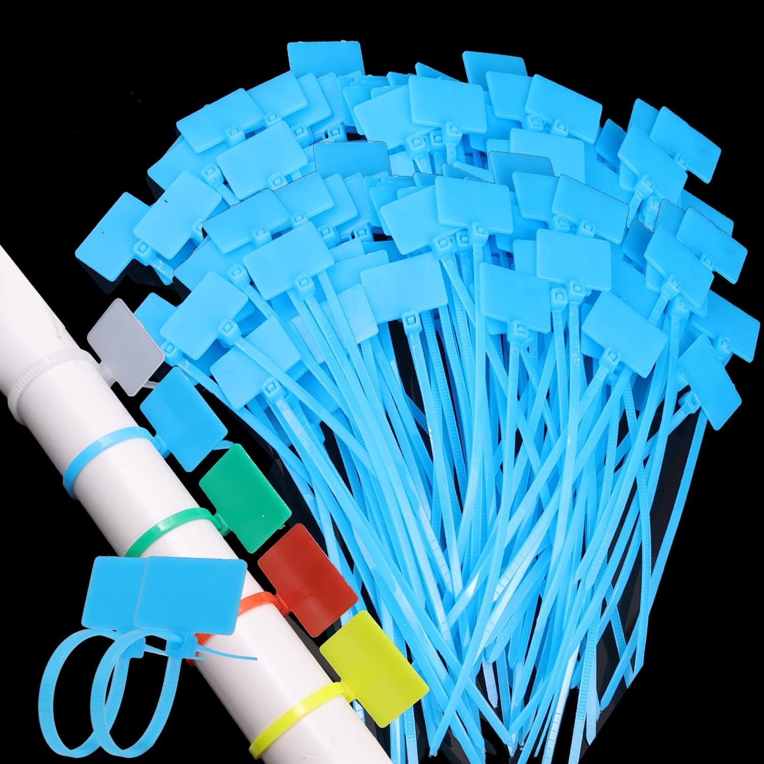 100PCS Self-Locking Zipper Cable Tie Waterproof Netting Marker Tag Nylon Label Markers Mesh Wire Management Cord Clip,11cm (yellow)