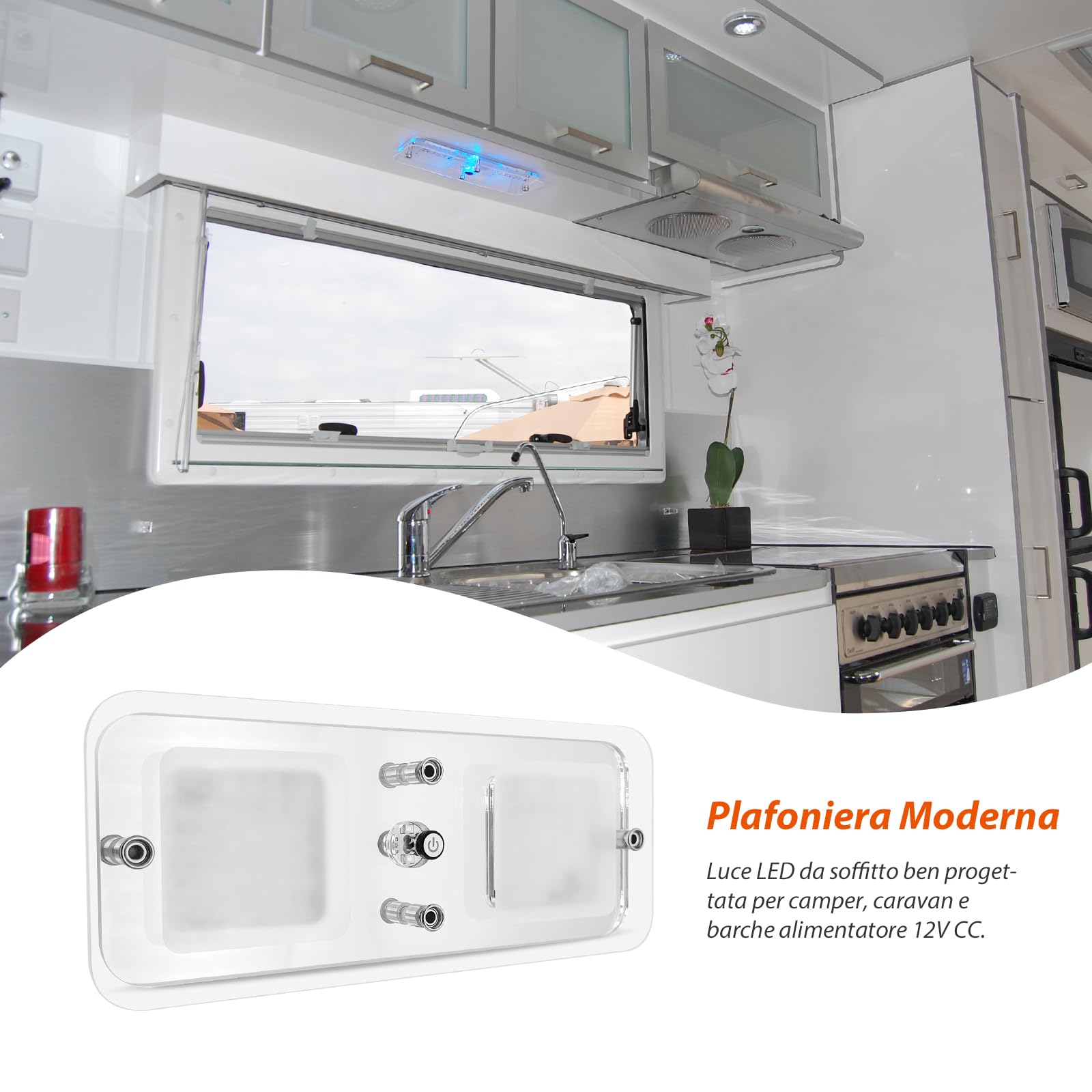 Dream Lighting Plafoniera per Camper LED 12v Illuminazione LED Interni Dimmerabile 3000K Bianco Caldo con Indicatore Blu