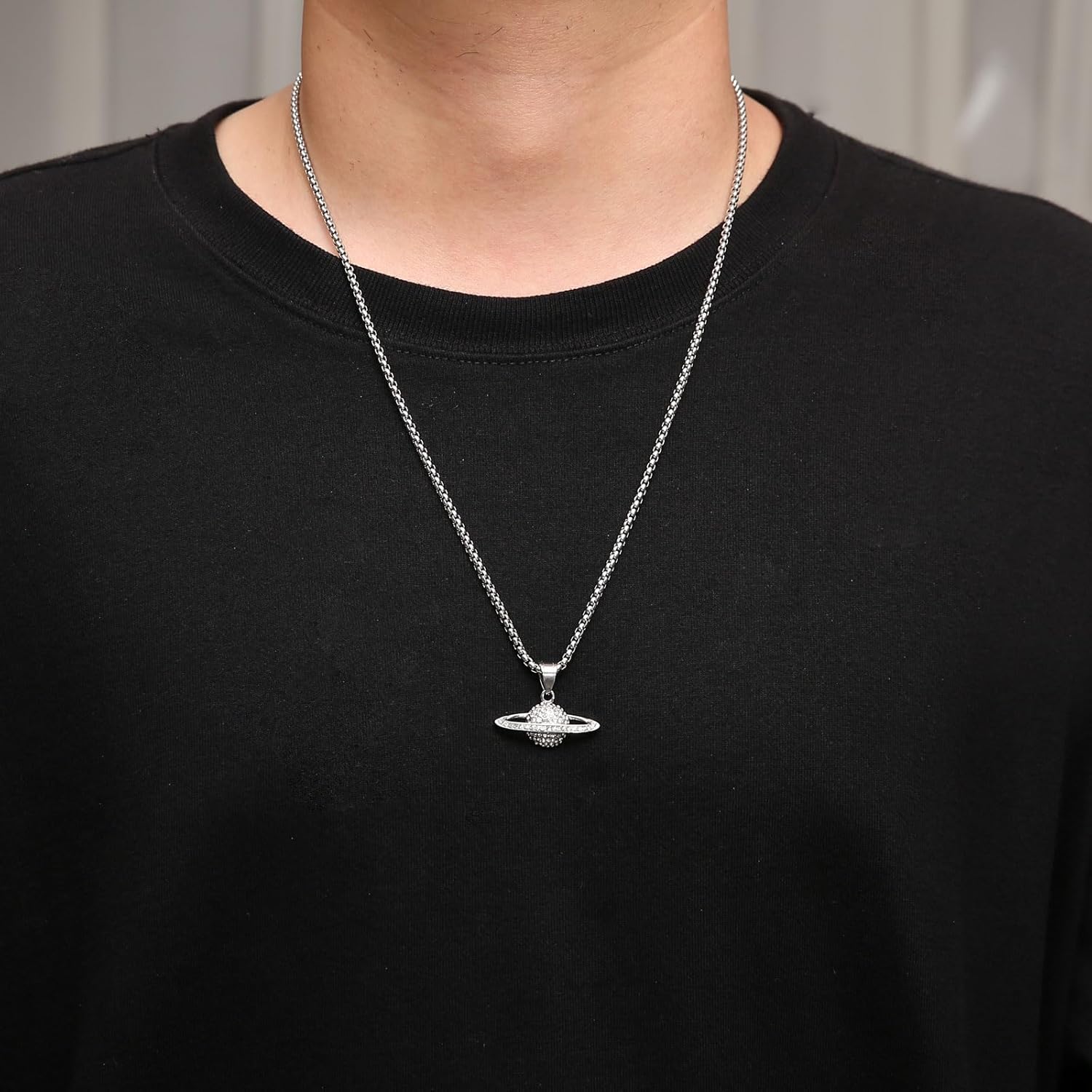 STWTR Saturn Necklace for Men Women Stainless Steel Cubic Zirconia Planet Necklace Pendant Jewelry Gift - Image 6