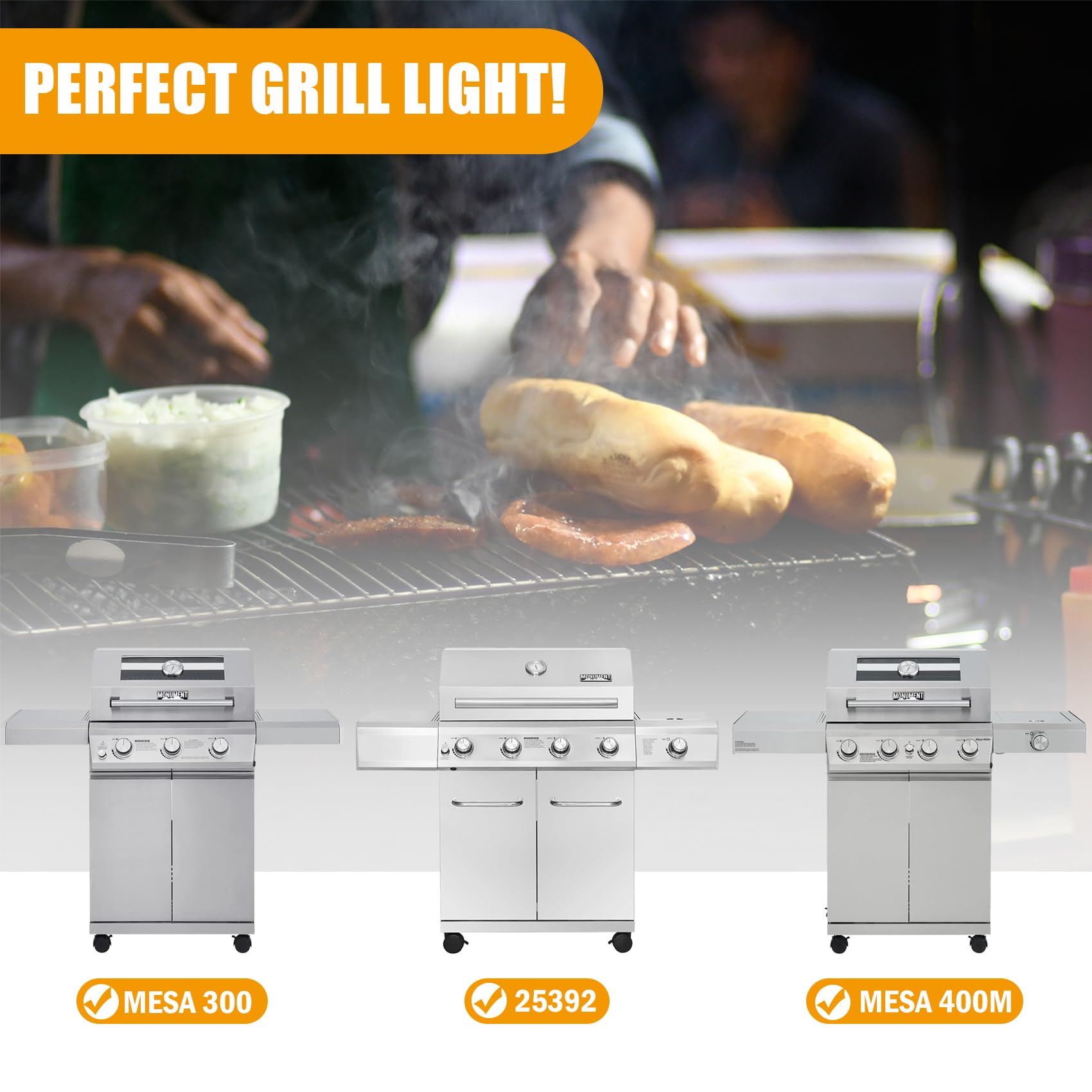 Luz USB para parrilla de barbacoa para parrillas de gas Monument, luces de parrilla superbrillantes, regalos para hombres, accesorios para parrilla de gas Monument 25392, baterías no incluidas, 3