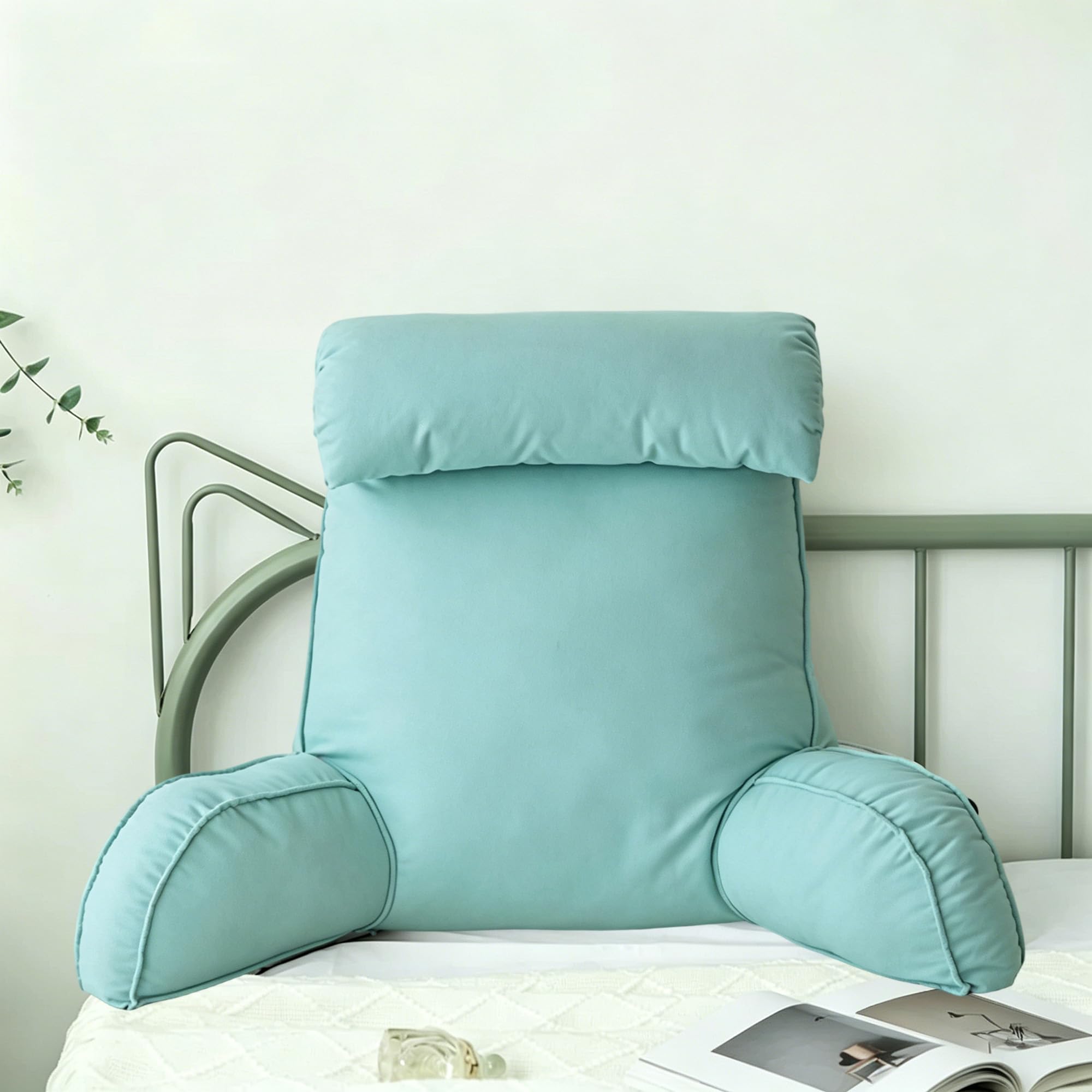 Hruile Light Green Reading Pillow With Arm Support, Cuddle Arm Back Pillow, Large Backrest Rest Cushion With Removable Cover, Lumbar Support Cushion For Reading Relaxing Watching (75×40×55Cm,)