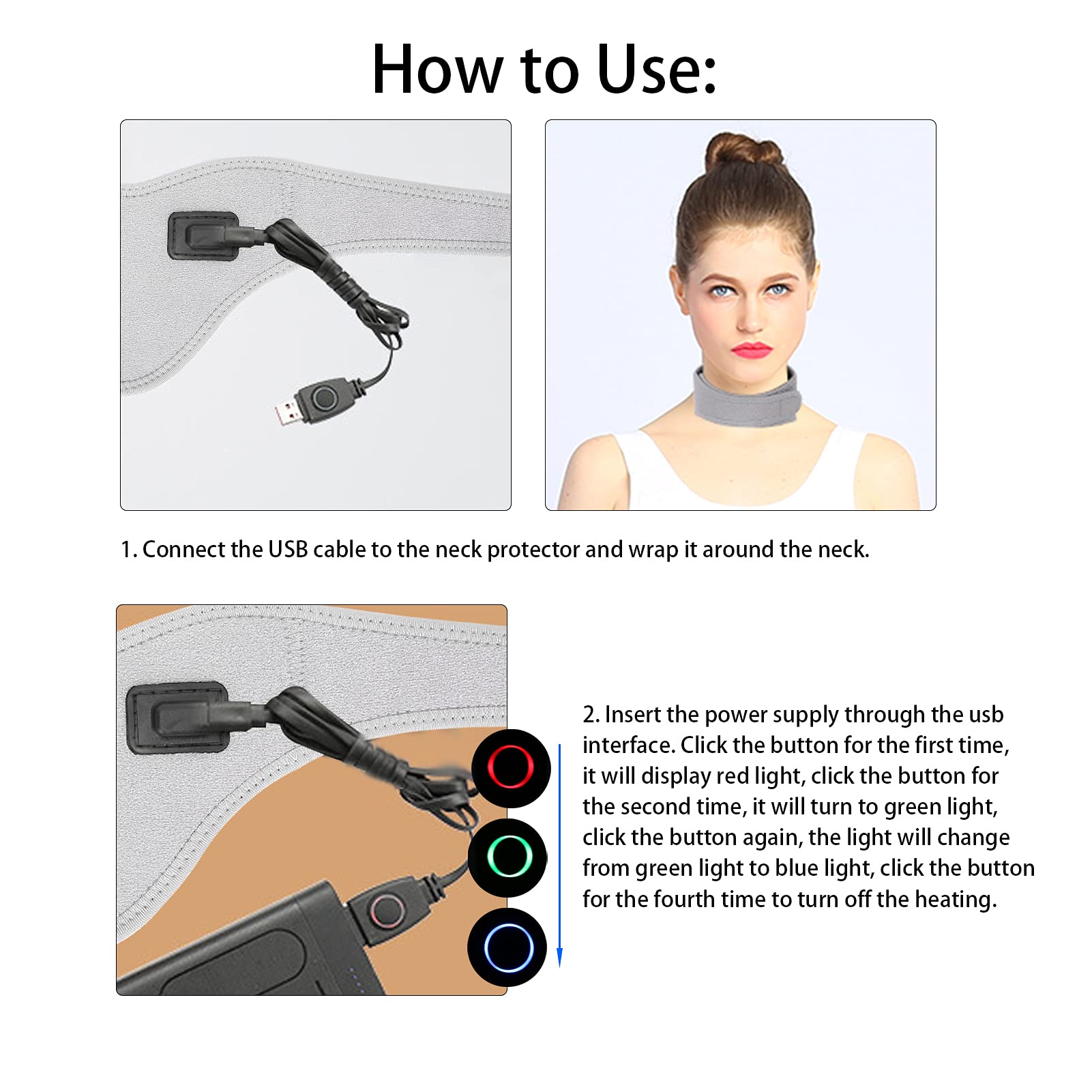 Fascia per il collo riscaldata, collare cervicale per collo riscaldato USB regolabile per alleviare il dolore al collo, alleviare il dolore e la rigidità o il recupero postoperatorio(Grigio)