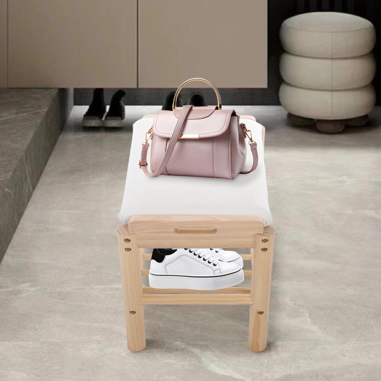 Zapatero de madera con asiento, 45 x 30 x 40 cm, zapatero con cojín, 2 niveles para pasillo, entrada, salón (color registro)