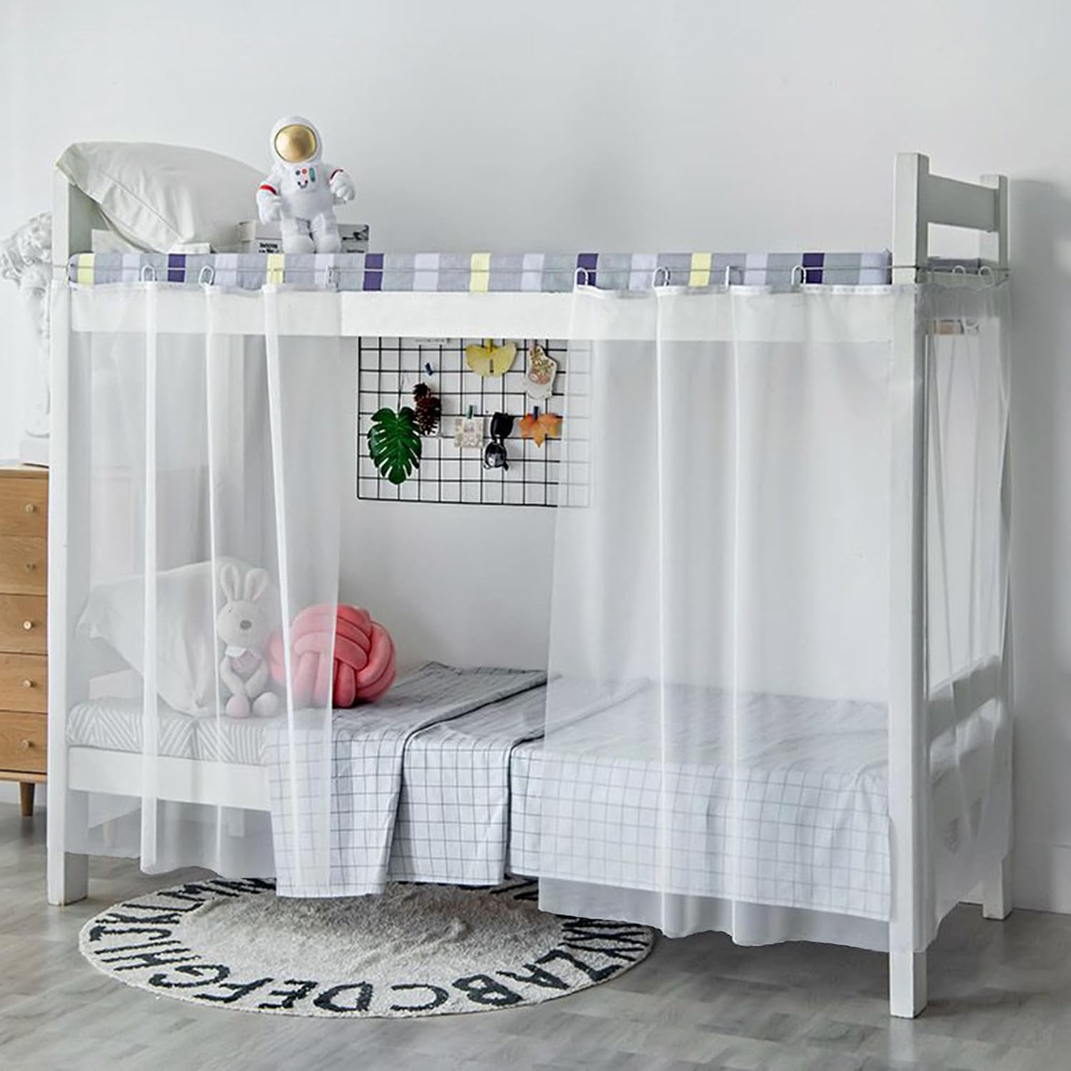 Beautiful Gauze Bunk Bed Curtains Fine Holes Dormitory Bunk Bed Mosquito Net for Bottom, 2 Panels