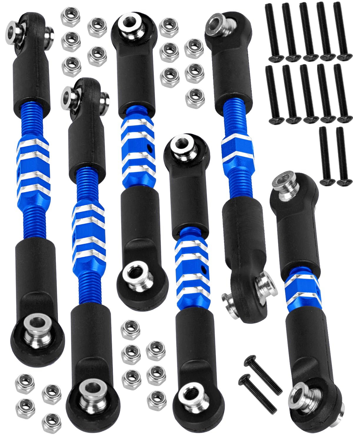 RCHuiWow RC Turnbuckles Camber Links Upgrades Part for 1/10 Granite 3S BLX(Mega550),Senton 3S BLX(Mega550),Vorteks 3S BLX(Mega550),Alloy Links Adjustable Tie Rods & Turnbuckles,6pcs,Navy Blue