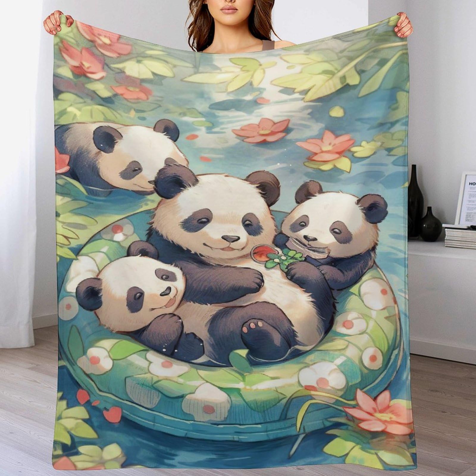 Couverture panda douce flannel toutes saisons 130x150cm respirante