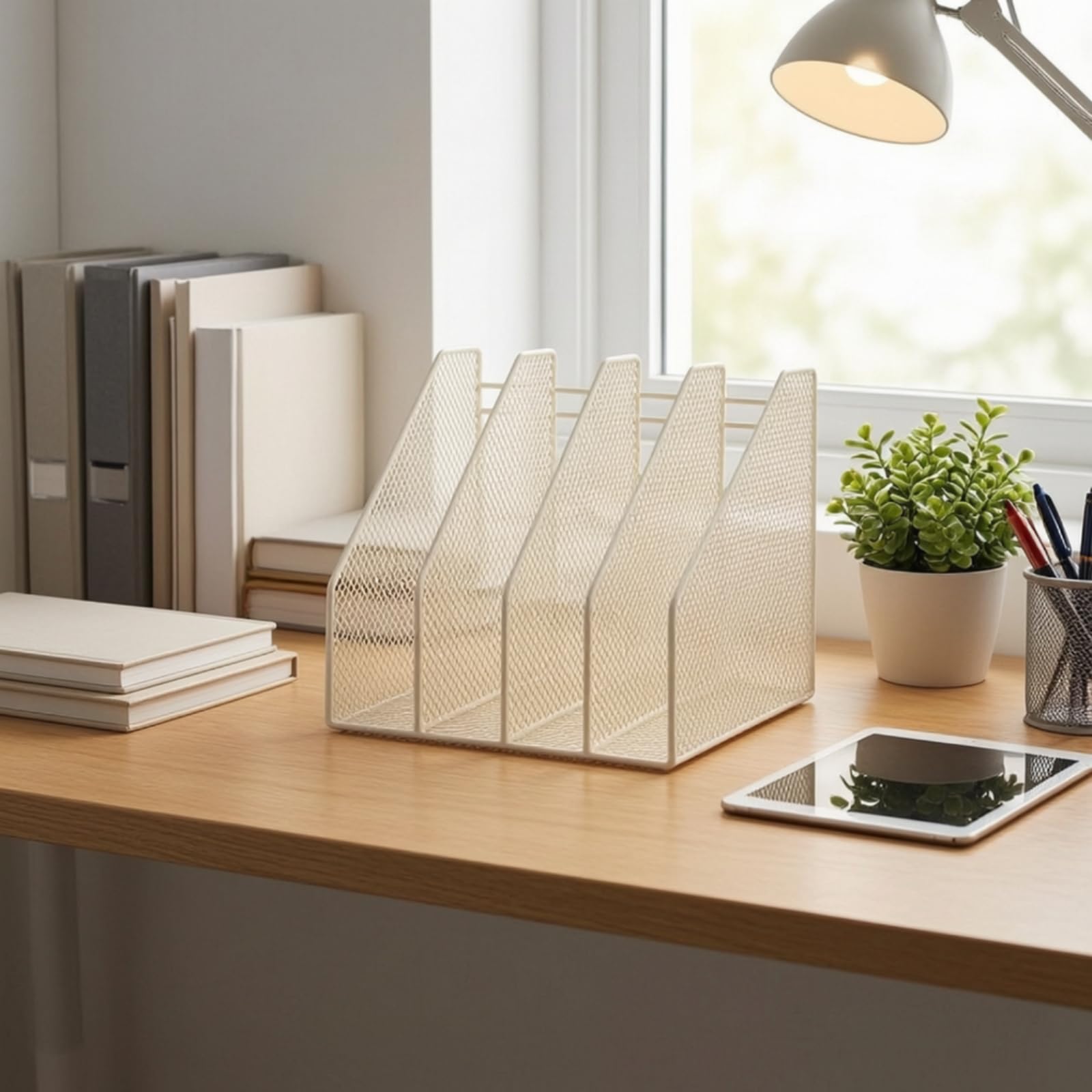 Organizzatore da Scrivania Schedario Portadocumenti Portariviste Vassoio Lettere con 6 Scomparti in Ferro a Rete Base Stabile Salva Spazio Adatto per, Oro, style to 1