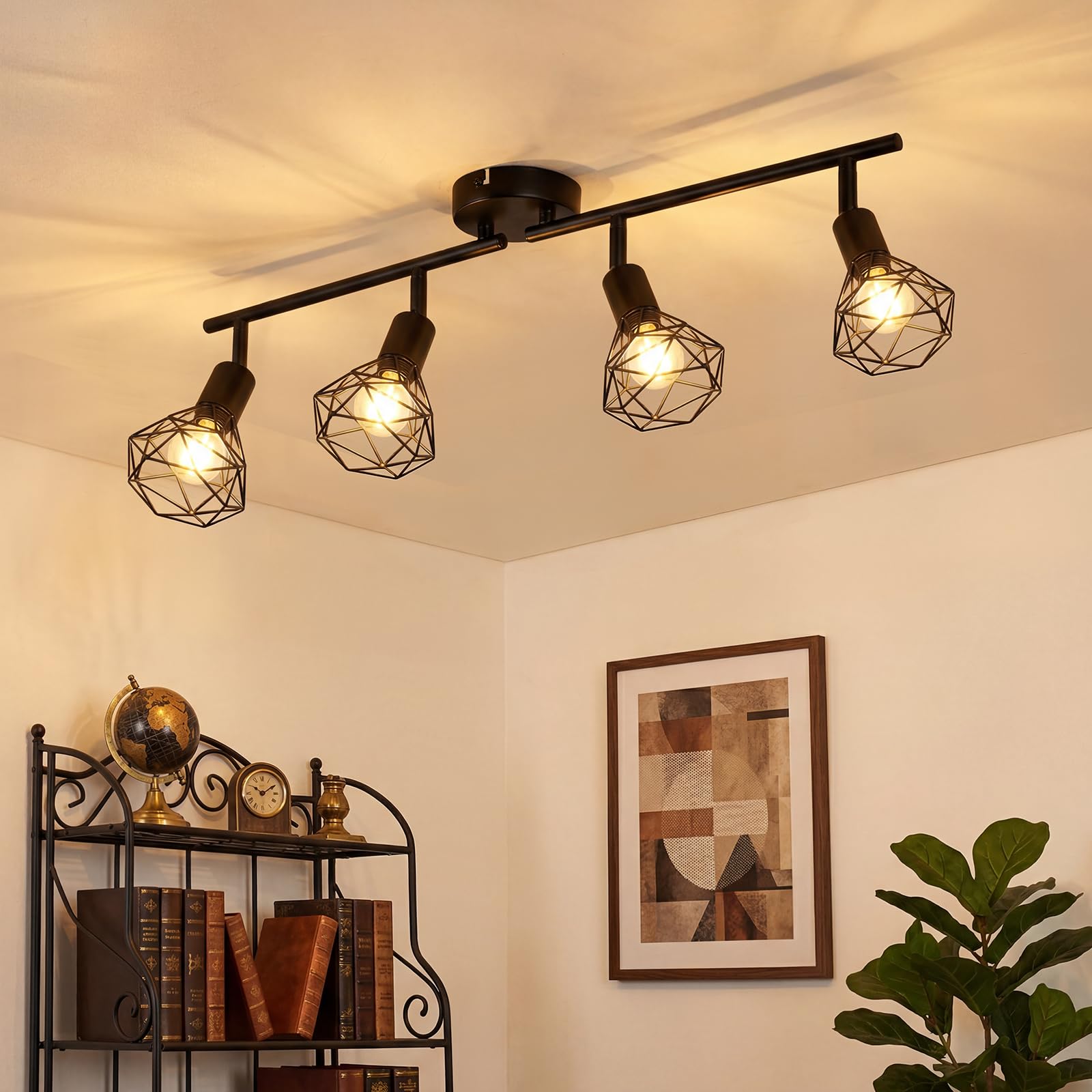 Leselux Deckenstrahler 4 Flammig E14, Deckenlampe Spot Schwenkbar Schwarz | Vintage Deckenleuchte Strahler Schwenkbar 350°, Metall Deckenspots Wandstrahler für Flur Büro Schlafzimmer, Ohne Leuchtmittel