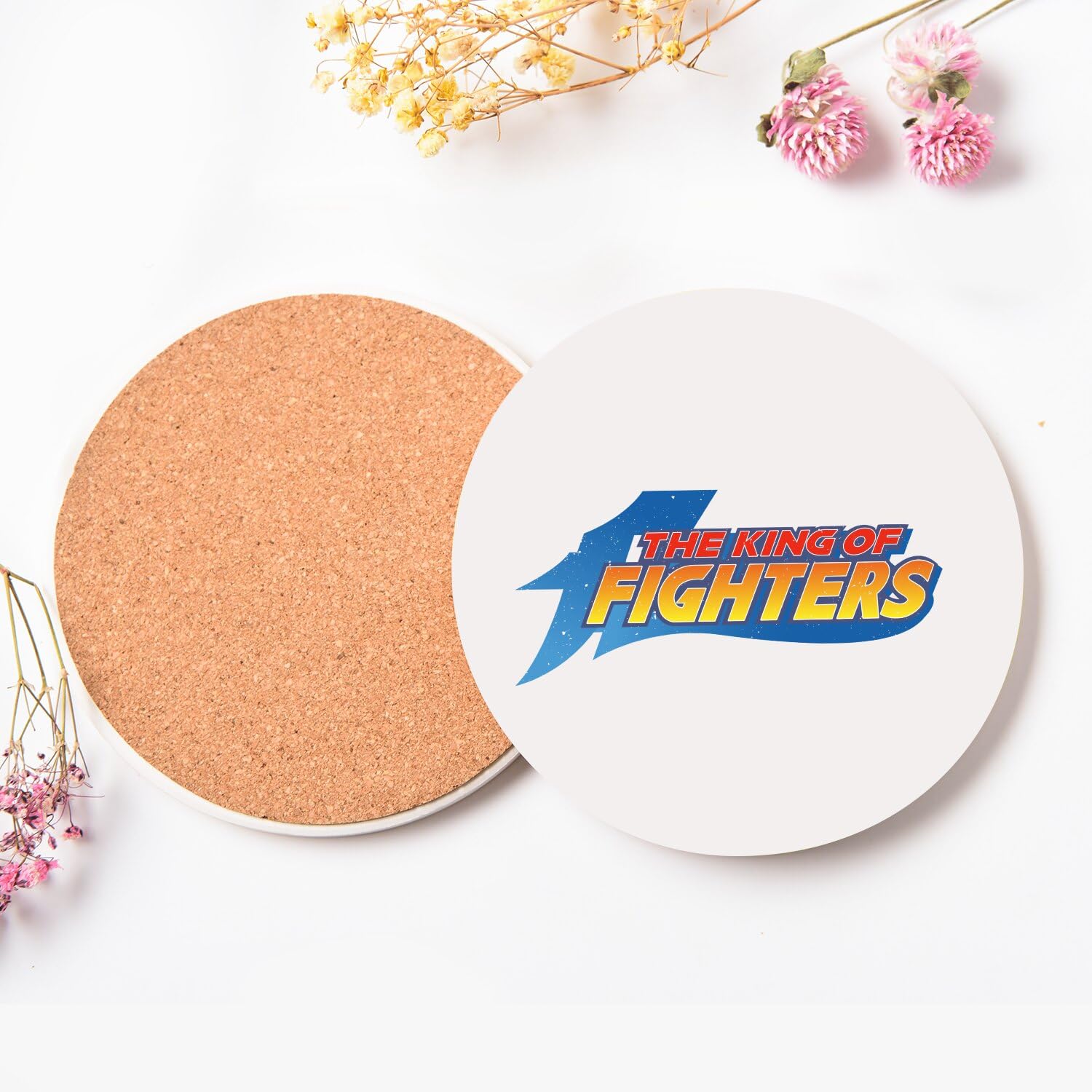 Sottobicchiere rotondo in ceramica – The King of Fighters – Videogiochi retrò da gioco vintage – Set di 6 (108 x 108 mm)