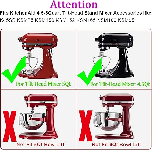 Miniatura 8 de Batidor de acero inoxidable con borde flexible para mezclador KitchenAid, se adapta a cuencos mezcladores de soporte de cabeza inclinable para