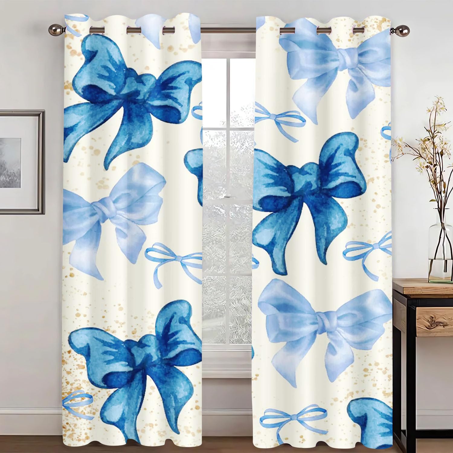 SHROUDEX Blackout Curtains with Tie-backs, 3D Pink Bow Children's Room Curtains, Colourful Butterfly Curtains for Living Room (2, 100x140cm (2x50x140cm))