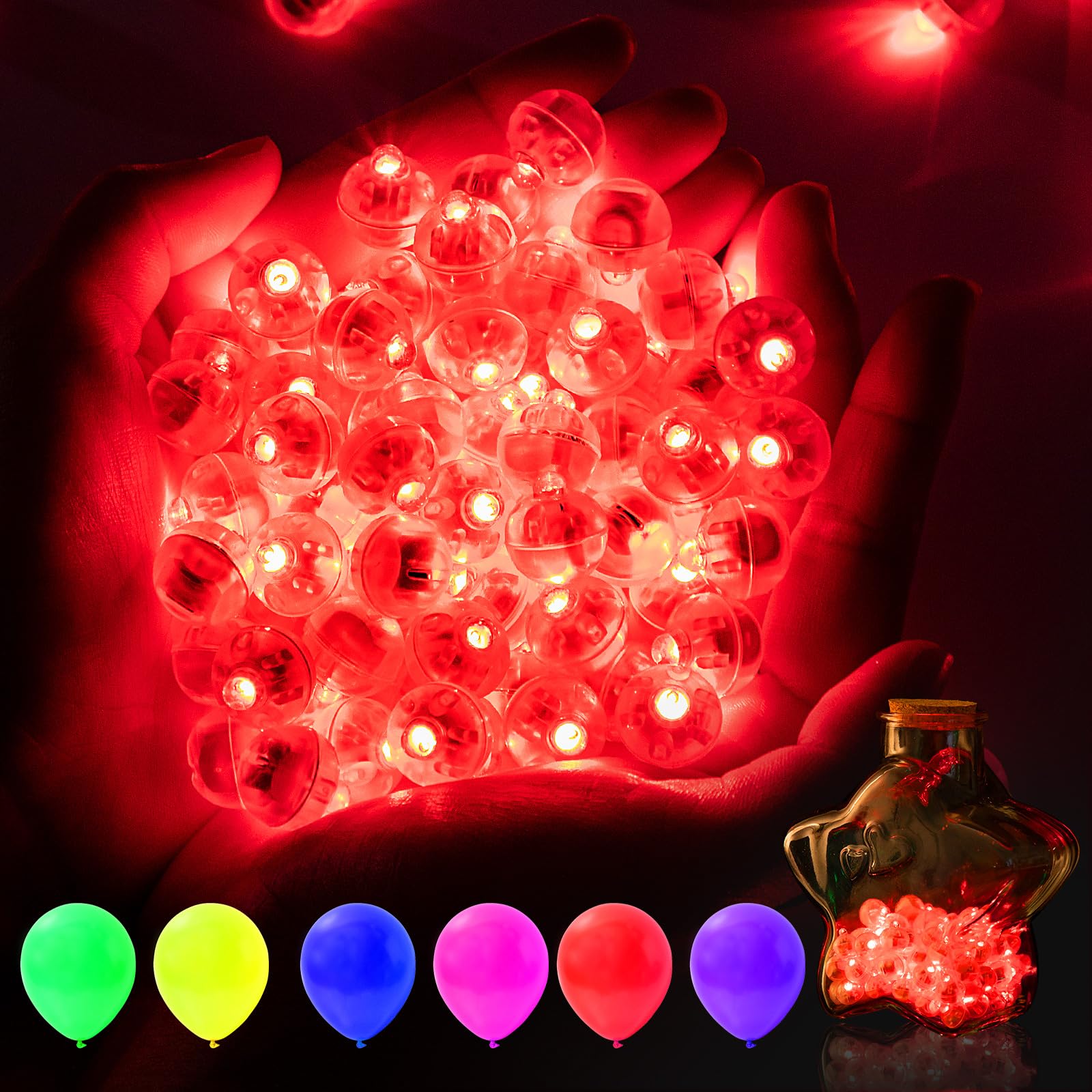 AIKEI 100pcs LED Balloon Lights, Red Mini Balls Lights,Long Standby Time Waterproof for Halloween Valentine's Day Wedding Paper Lantern Birthday Party