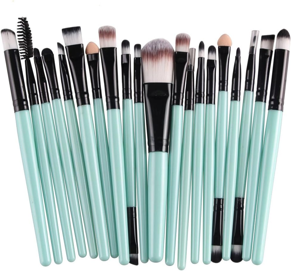 KOLIGHT 20 Pcs Pro Makeup Set Powder Foundation Eyeshadow Eyeliner Lip Cosmetic Brushes (Black+Green)