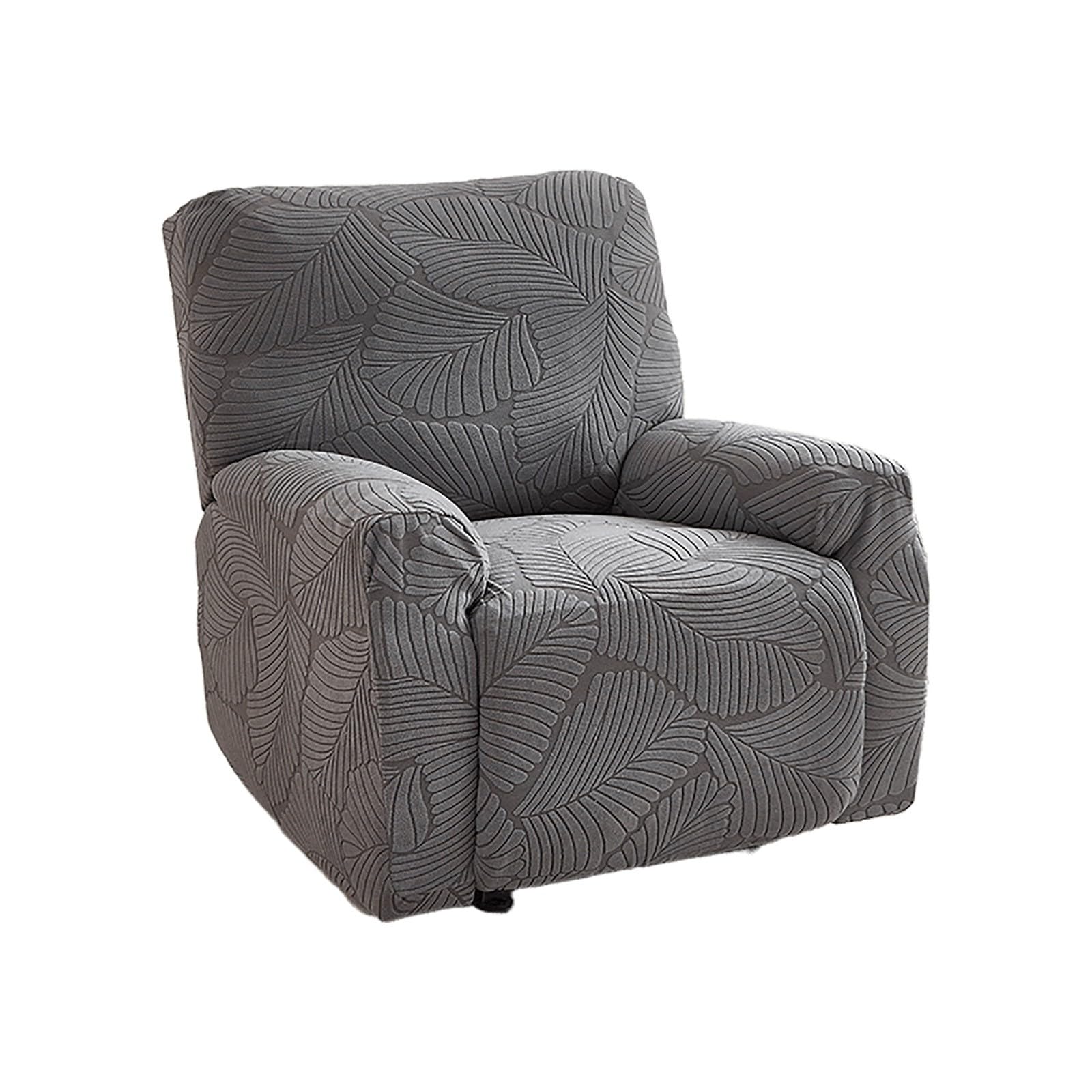 JinZao Elastic Non-Slip Adjustable Recliner Chair Covers For Electric Chair, Stretch Recliner Sofa Covers 1 Seater With Side Pockets, Polyester jacquard fabric with leaf pattern(D)