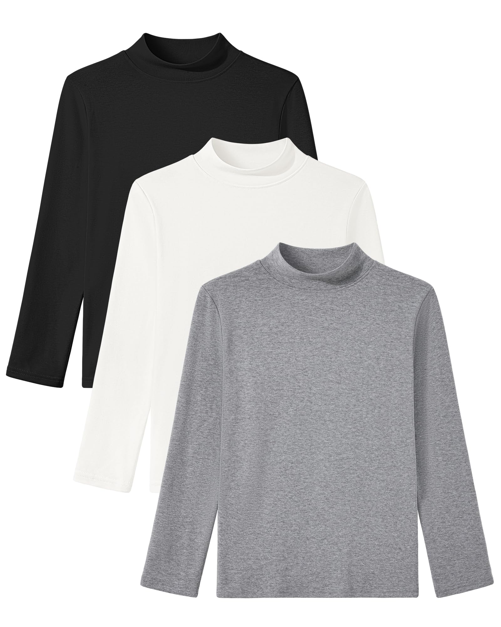 Auranso 3 Pack Boys Turtleneck Long Sleeve Shirts Girls Kids Warm Tops