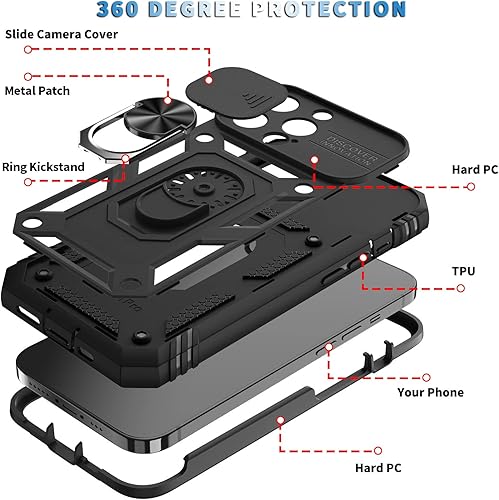 Miniatura 4 de Funda para iPhone 13 PRO, Funda de teléfono con soporte de anillo de rotación para Apple iPhone 13 PRO - Negro
