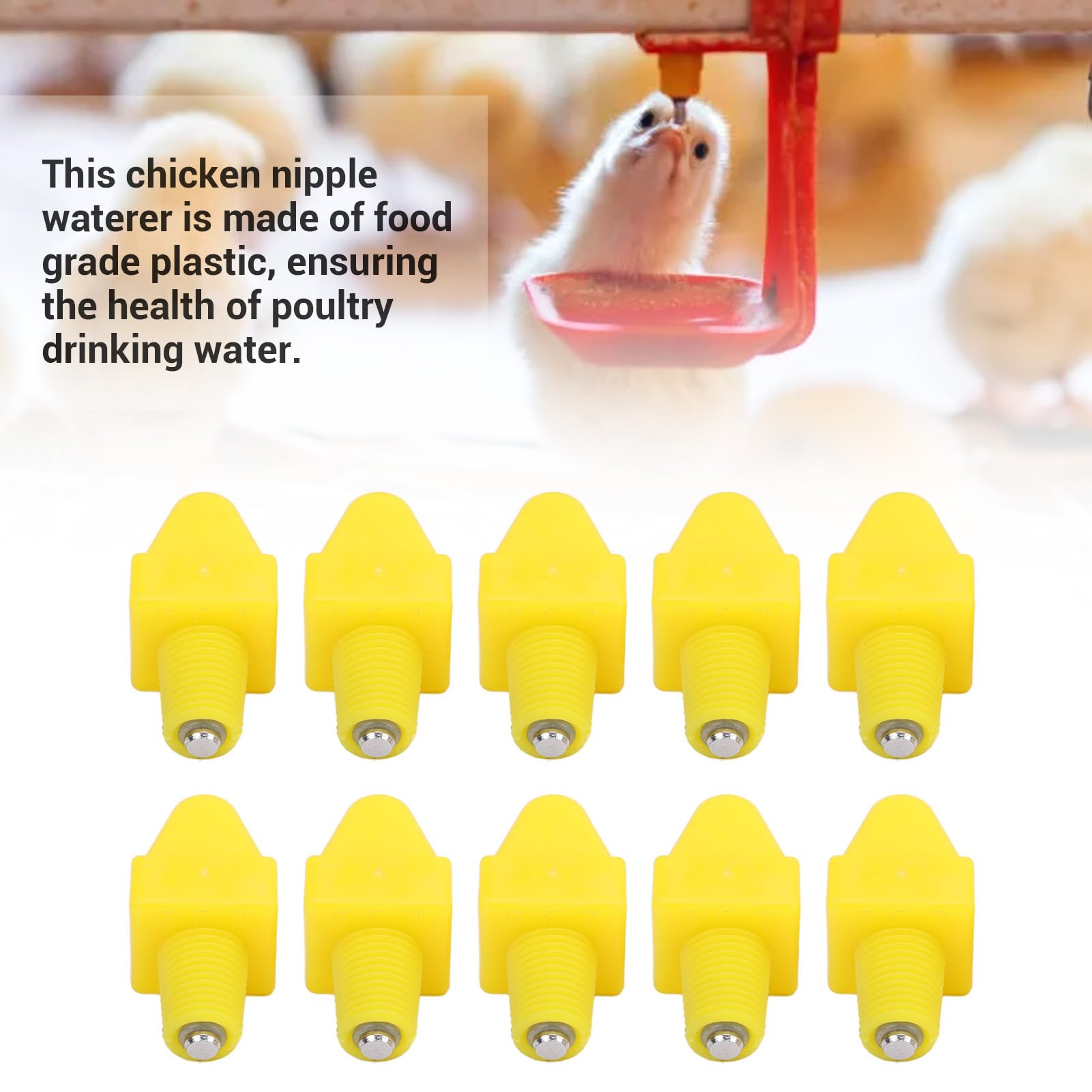 Automatic Chicken Water Nipples, 10pcs Plastic Yellow Poultry Automatic Waterer Nipples with Food Grade Material for Water, Easy Setup