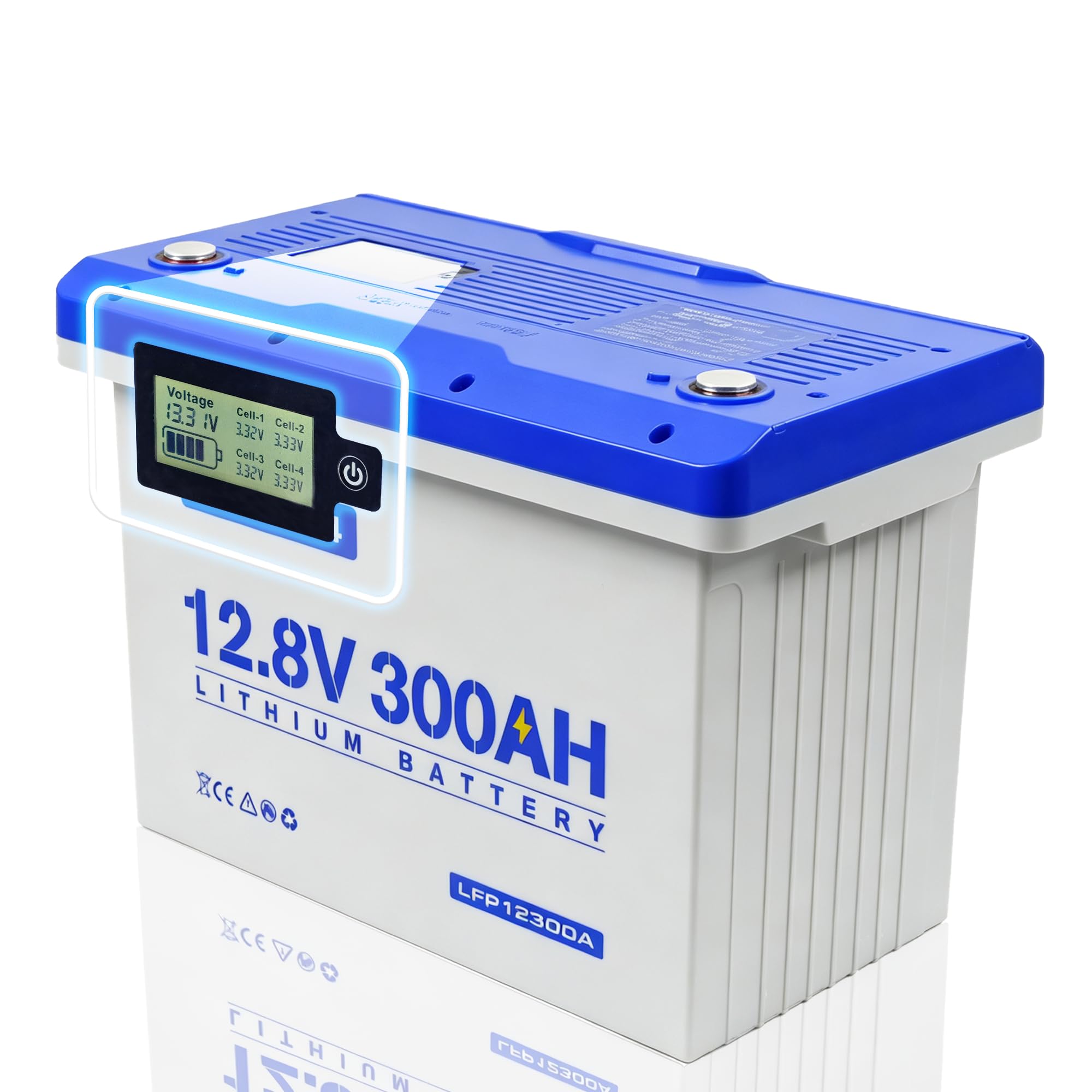 Anern Batteria al Litio da LiFePO4 12V 300Ah con LED, Mini Batteria al Litio 3840Wh con 100A BMS Fino a 15000 Cicli perfetto per il campeggio, l'accumulo di energia domestica solare, RV, Off-Grid