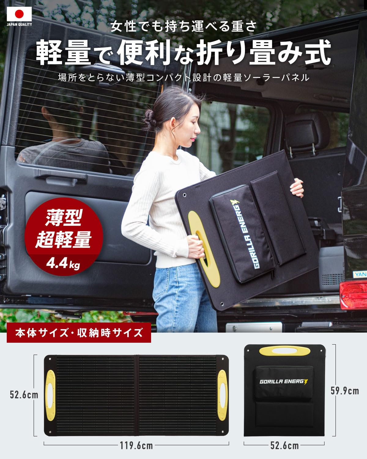 Amazon.co.jp: ゴリラエナジー ソーラーパネル 100W 折りたたみ 日本製
