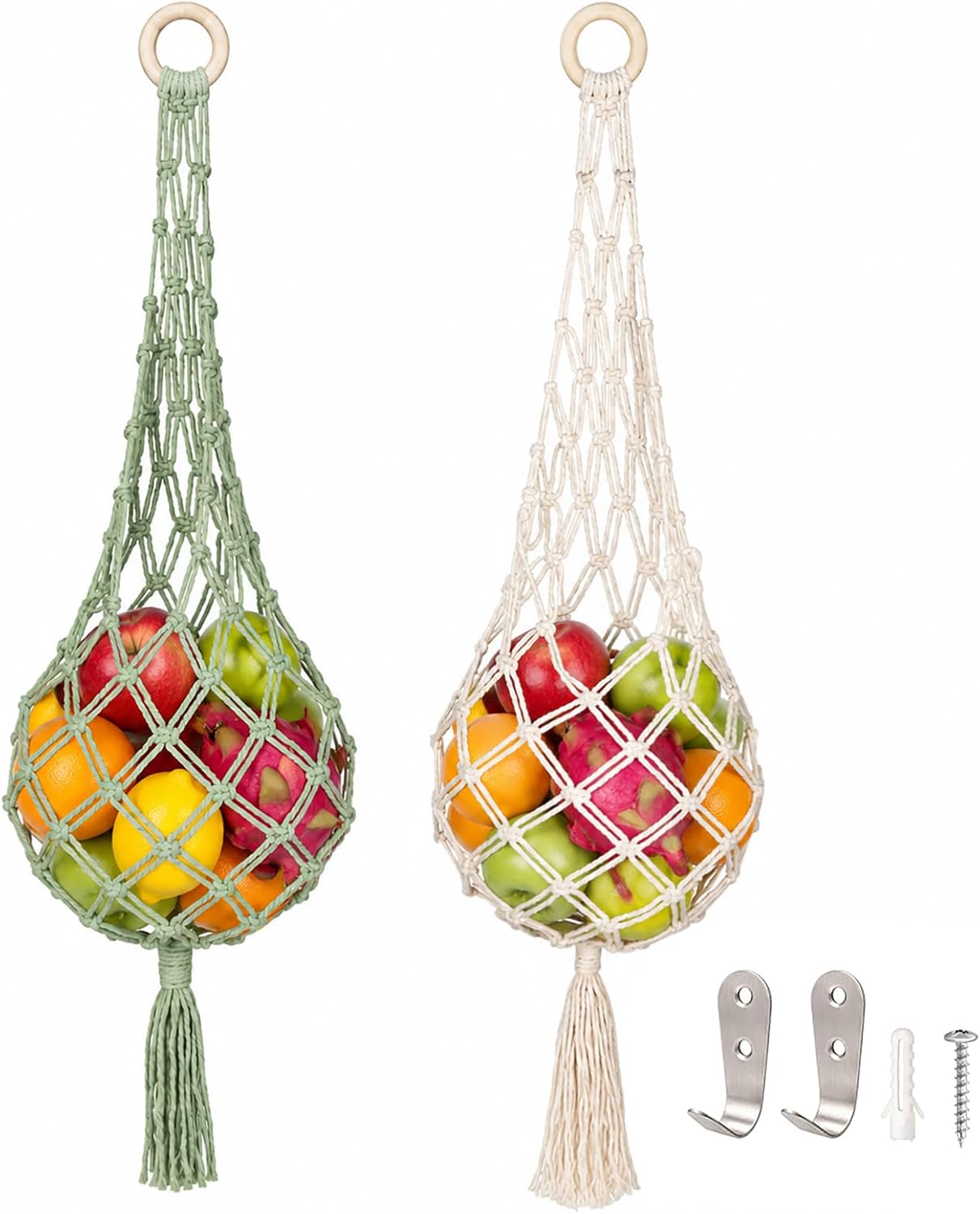 SheeChung Boho Hanging Wall Basket, Woven Fruit Basket for Kitchen