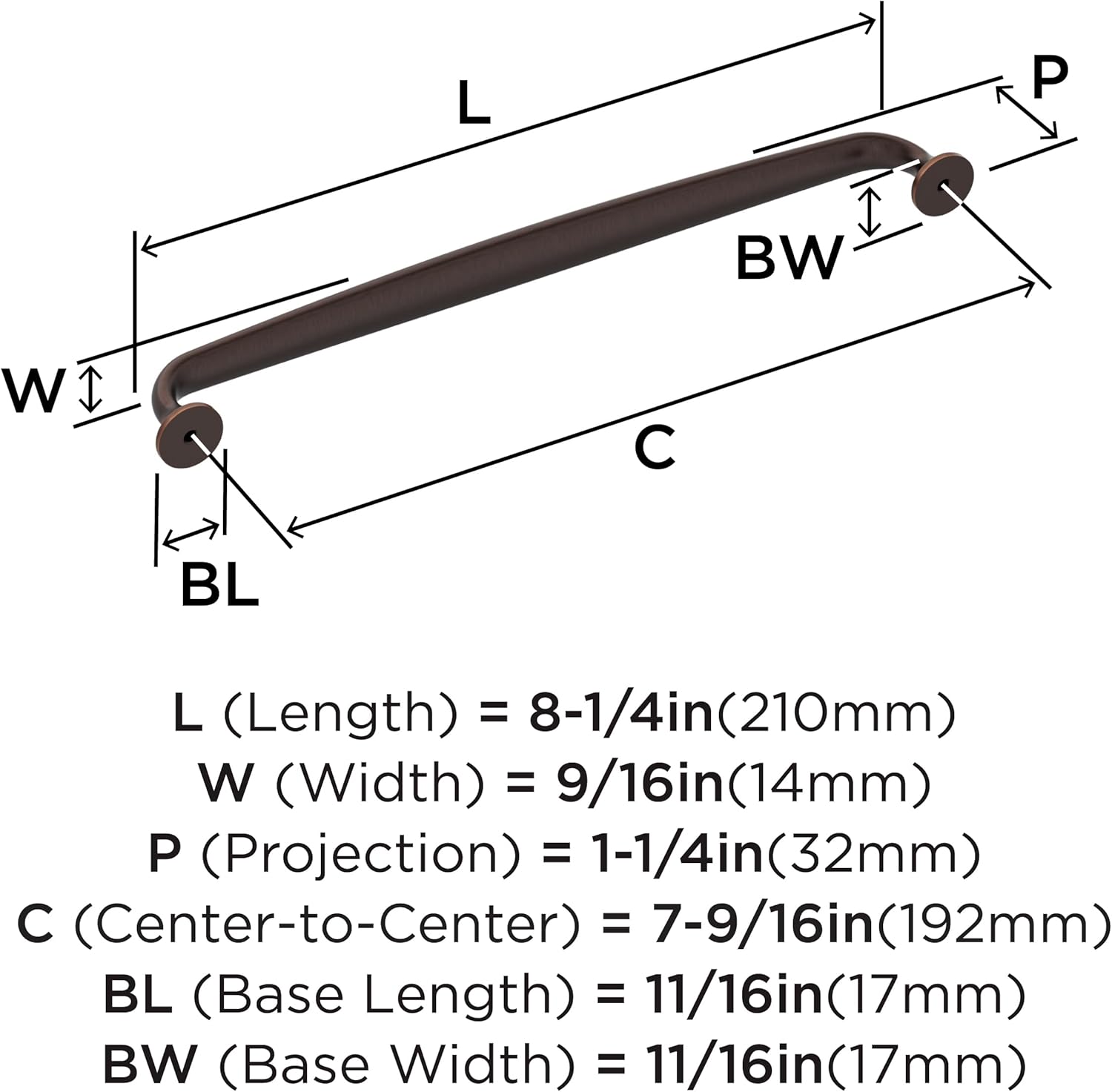 Amerock Renown 7-9/16 inch (192mm) Center-to-Center Oil-Rubbed Bronze Cabinet Pull, BP36986ORB