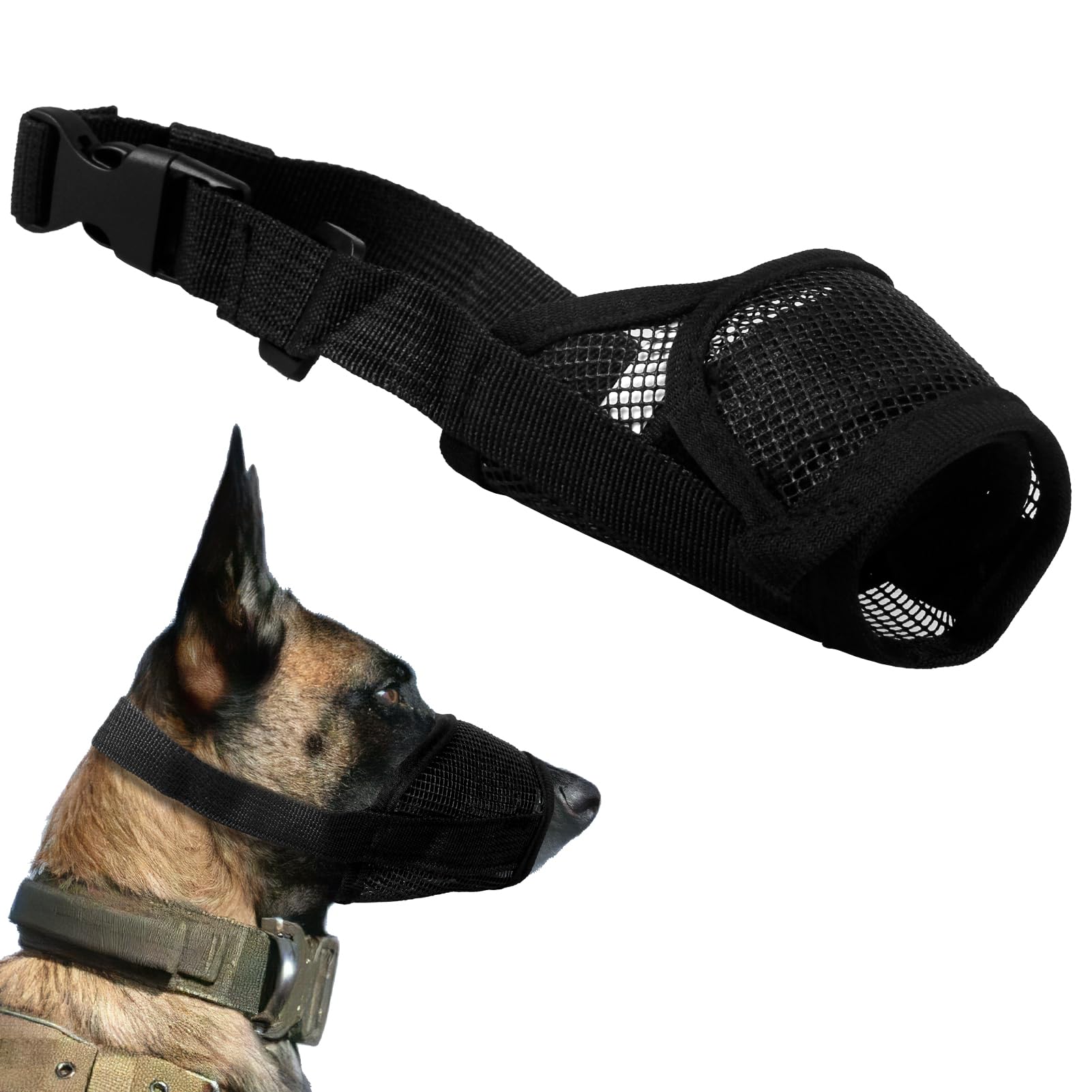 Bozal para Perros Grandes, Bozal de Nailon Perro Ajustable con Malla Transpirable, Bozal Perro Mediano, Bozal de Malla Suave para Prevenir Mastique, Muerda Ladrar, Anti-Mordedor, Ingesta (L, Negro)