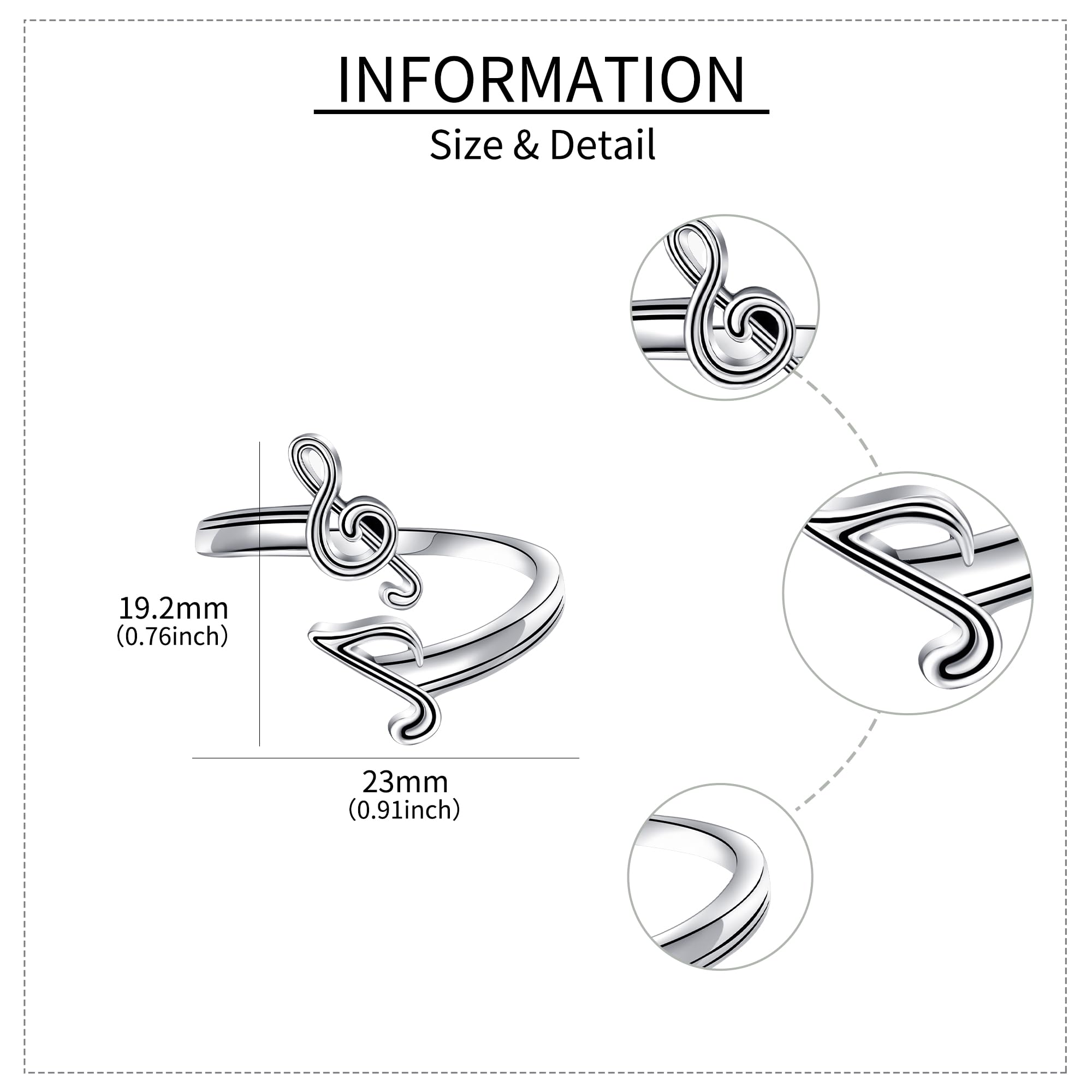 DAYLINLOVE Musiknoten Ring 925er Sterling Silber Musiknote Verstellbare Offene Daumenringe Hip Hop Musik Schmuck Jahrestag Valentinstag Geschenke für Musikliebhaber