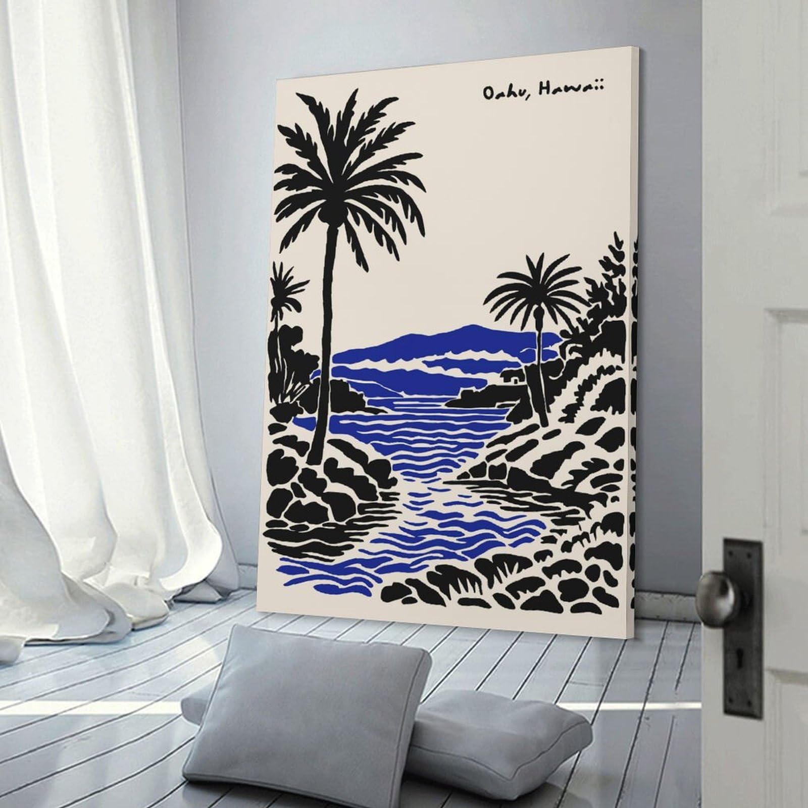 Junmoney Oahu, Hawaii Minimalist Landscape Art Canvas Wall Picture, 20x30inch(50x75cm), for Flats, Guest Rooms Or Compact Rooms, An Easy Choice for New Home Styling