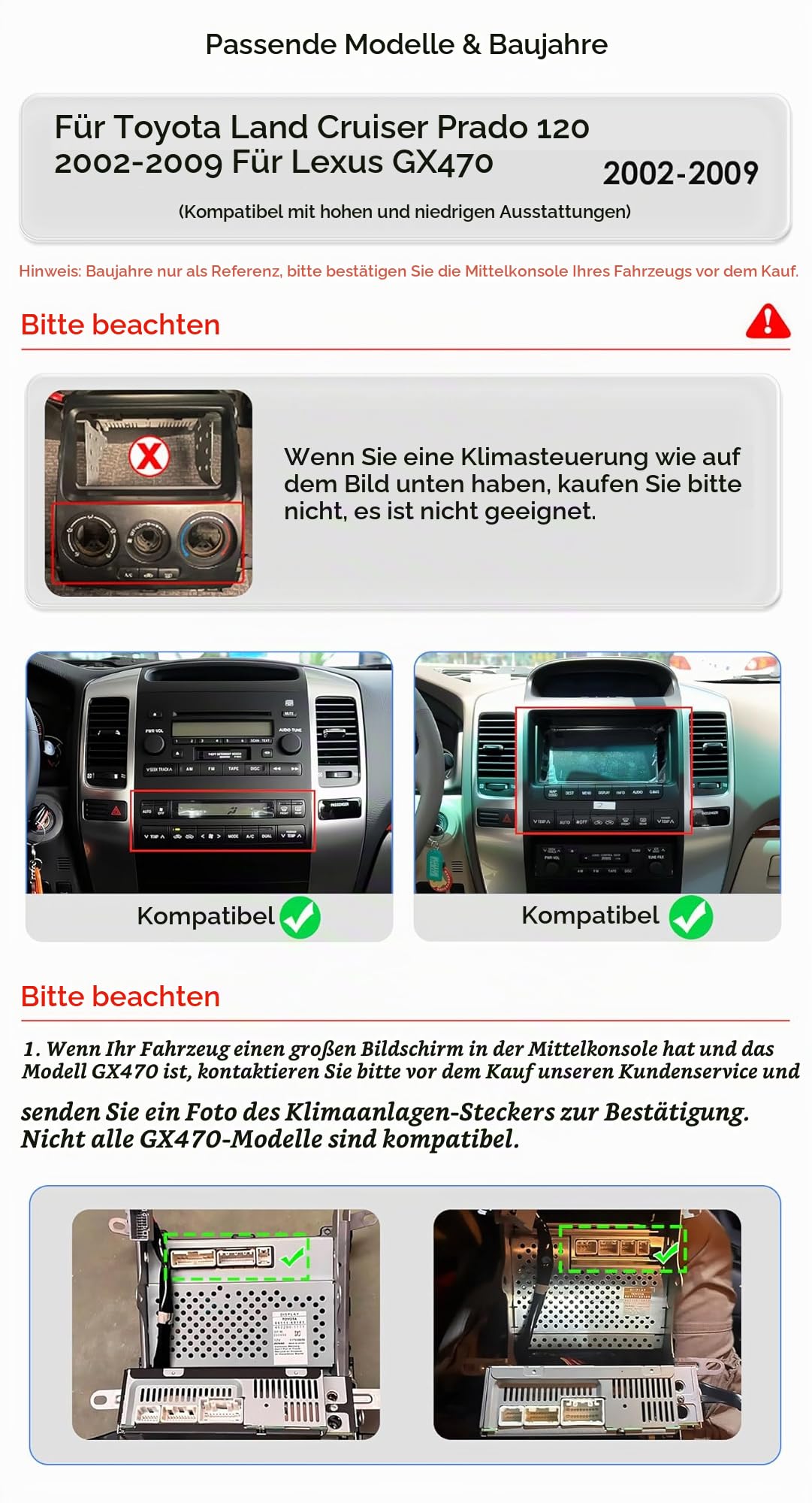 Android 14 9,7-Zoll-Autoradio für Toyota Land Cruiser Prado 120/ Lexus GX470 2002-2009 4-Kern 2GB & 64GB Speicher, unterstützt kabelloses Carplay/Android Auto, Lenkradsteuerung, WLAN/4G, FM