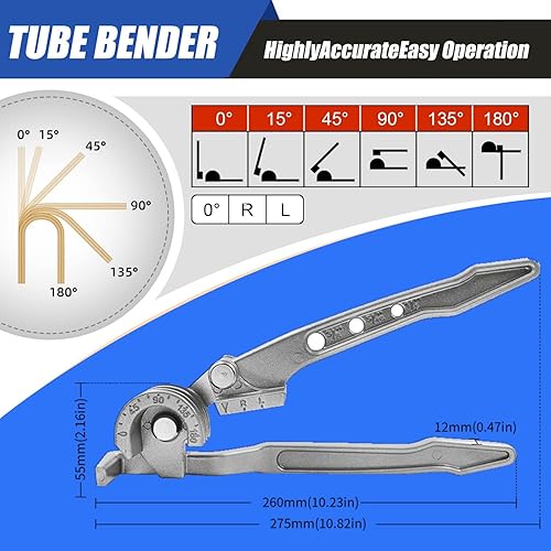 Miniatura 5 de Dobladora de tubos de 180 para tubos de 38", 14", 516", cobre, latón, aluminio, tubos de acero finos (doblador de un solo tubo)