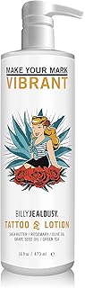 Billy Jealousy Loção de tatuagem para todos os tipos de pele formulada com manteiga de karité, óleos essenciais e extrato de folha de chá verde, cuidados pós-tatuagem que nutre, ilumina e acalma, 400 ml