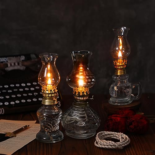 Miniatura 2 de Yexiya 6 lámparas de aceite vintage de vidrio de queroseno, lámpara rústica, cámara de queroseno transparente de aceite, huracán con mecha extra