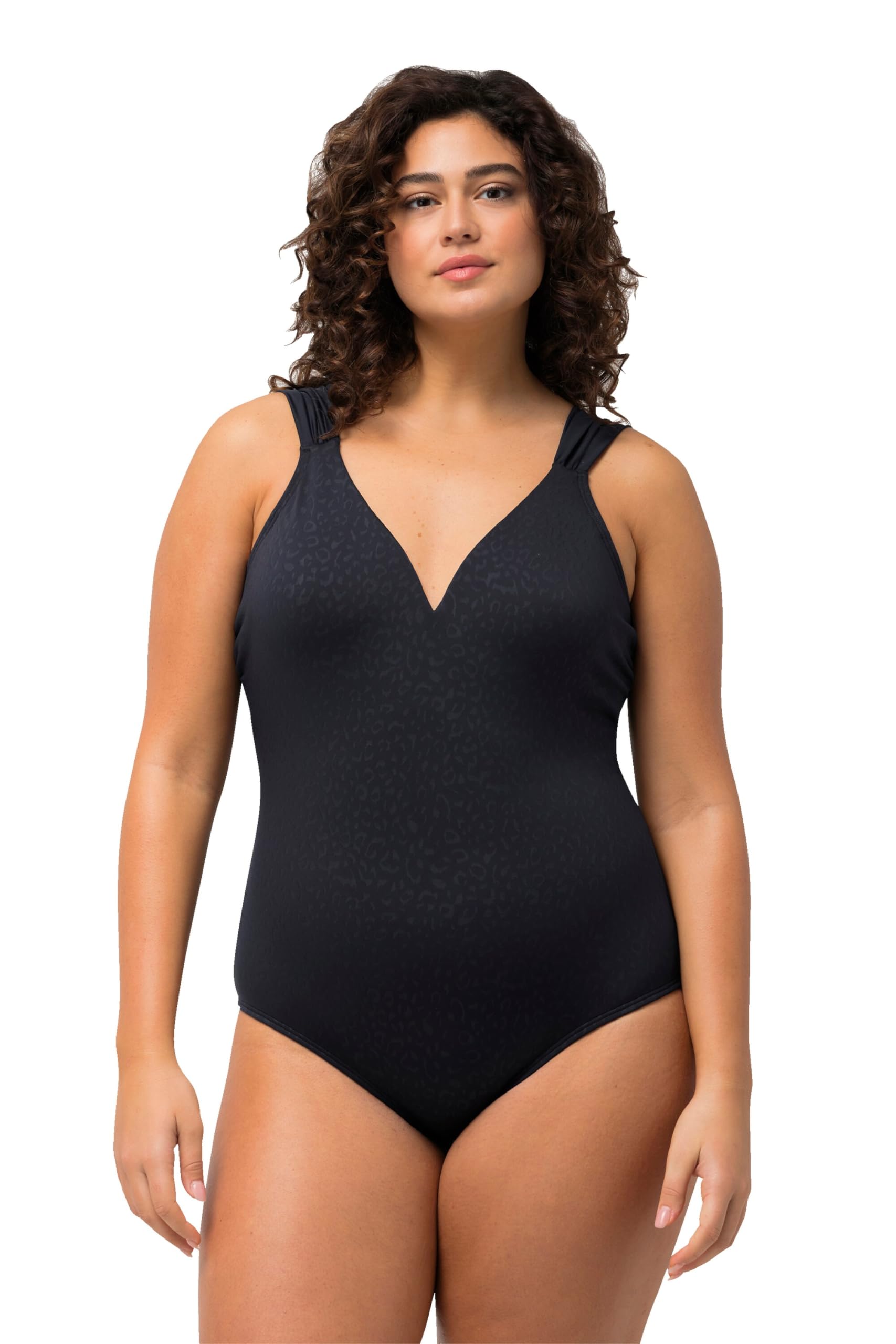 Ulla Popken Damen große Größen Übergrößen Plus Size Badeanzug, Leo-Jacquard, Softcups, tiefer Rücken 795671
